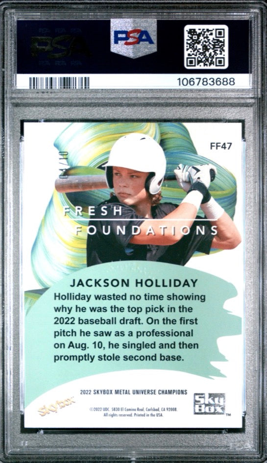 2022 Metal Universe Fresh Foundations Gold /10 Jackson Holliday PSA 9