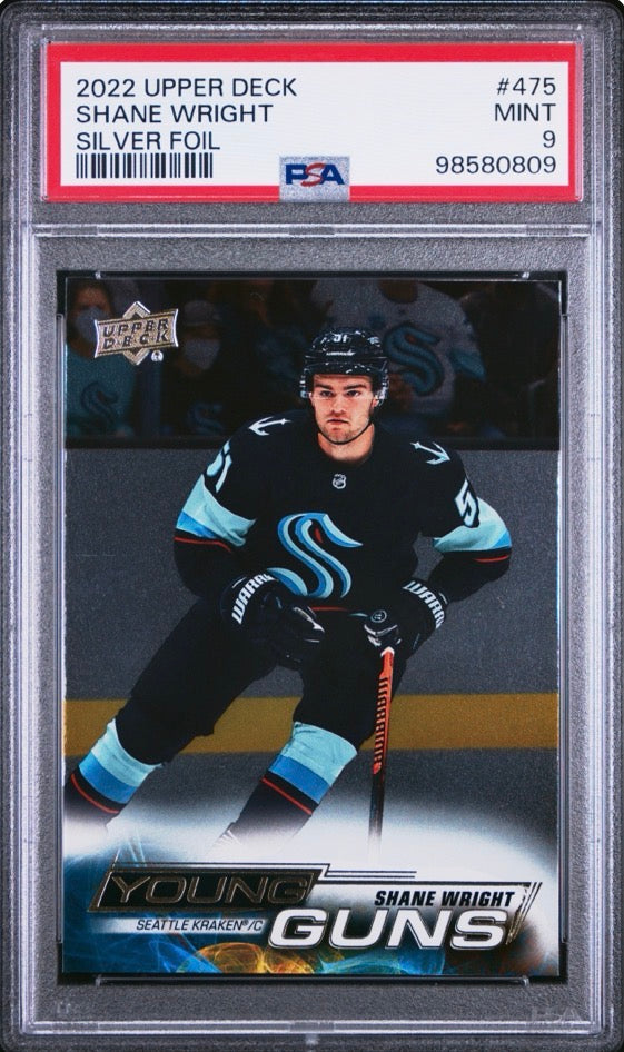 2022-23 Upper Deck Shane Wright RC Silver Foil Young Guns #475 Kraken PSA 9