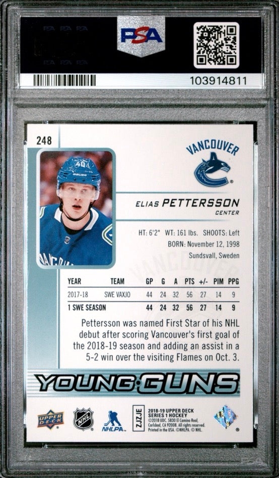 2018 Upper Deck Series 1 Young Guns Elias Pettersson PSA 10