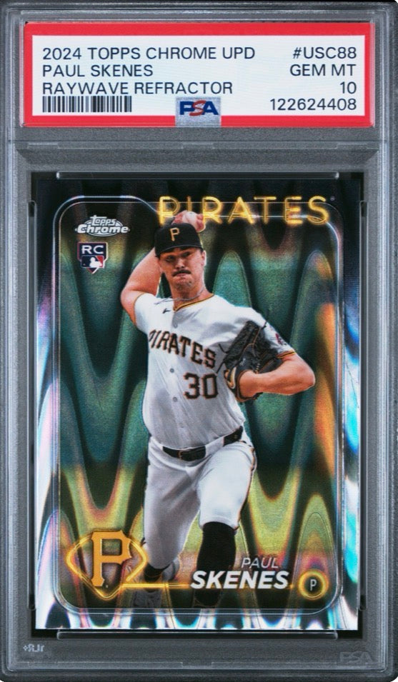 PAUL SKENES 2024 TOPPS CHROME UPDATE RAYWAVE REFRACTOR ROOKIE RC PSA 10