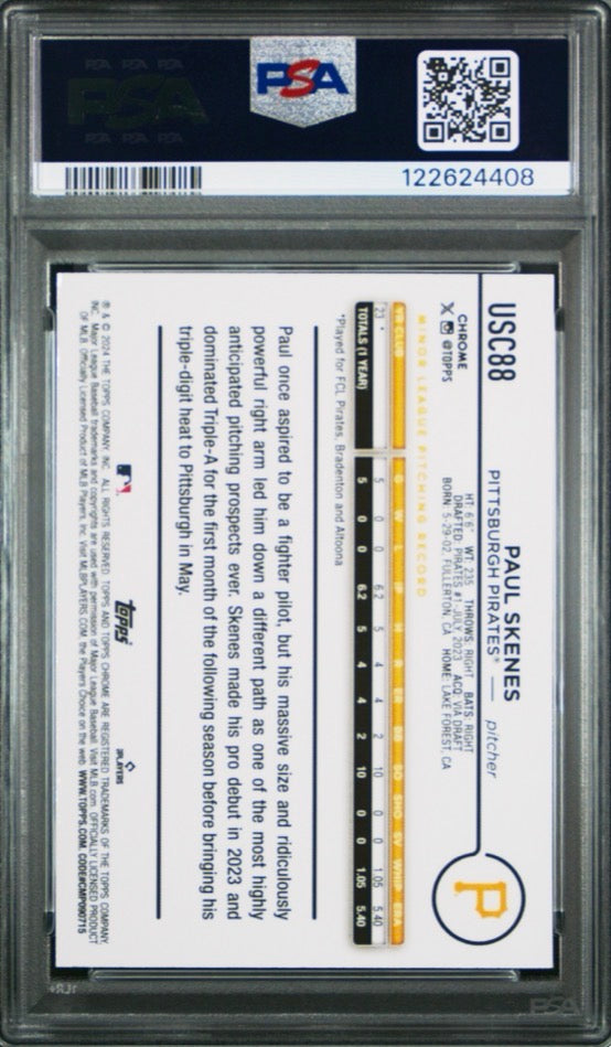 PAUL SKENES 2024 TOPPS CHROME UPDATE RAYWAVE REFRACTOR ROOKIE RC PSA 10