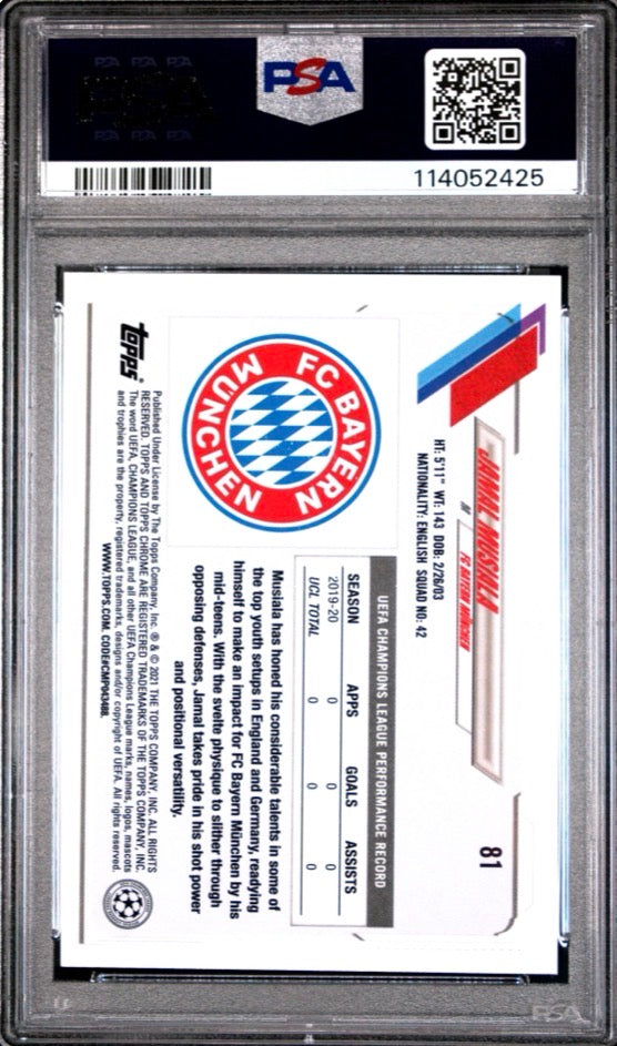 2020 Topps Chrome UCL Pink X-Fractor #81 Jamal Musiala RC Rookie PSA 10