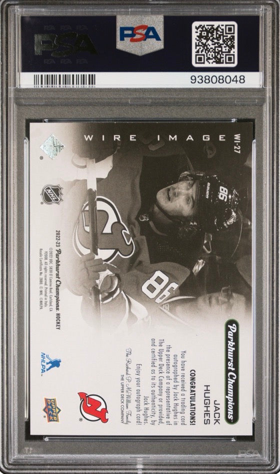 2022-23 Upper Deck Parkhurst Champions Wire Images Auto Jack Hughes #WI-27 Auto