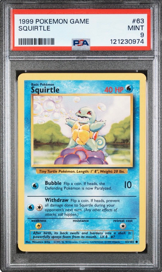 1999 WOTC Bulbasaur/Charmander/Squirtle Sequential Set PSA 9's