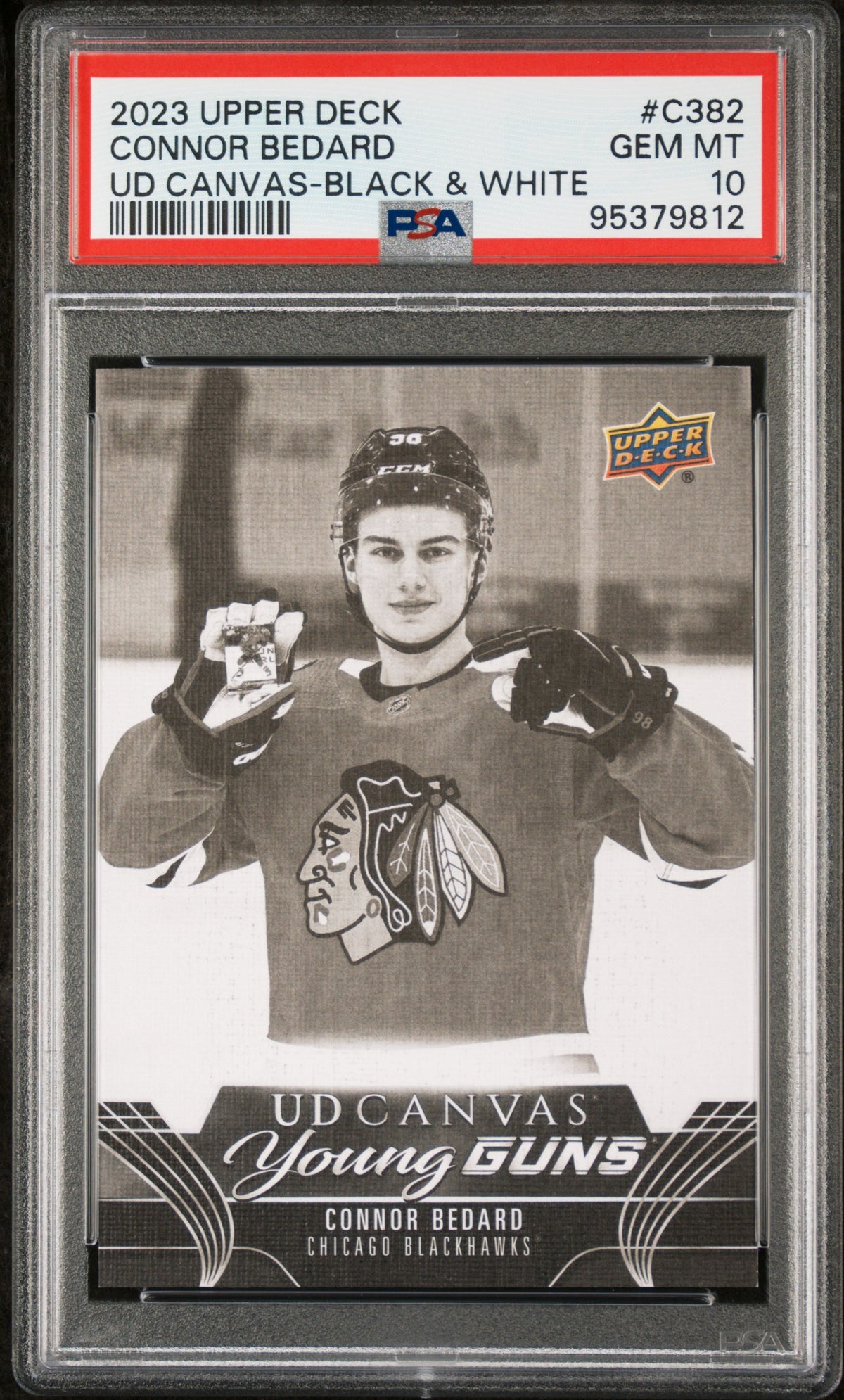 2023-24 Upper Deck Connor Bedard Black And White Young Guns UD Canvas PSA 10