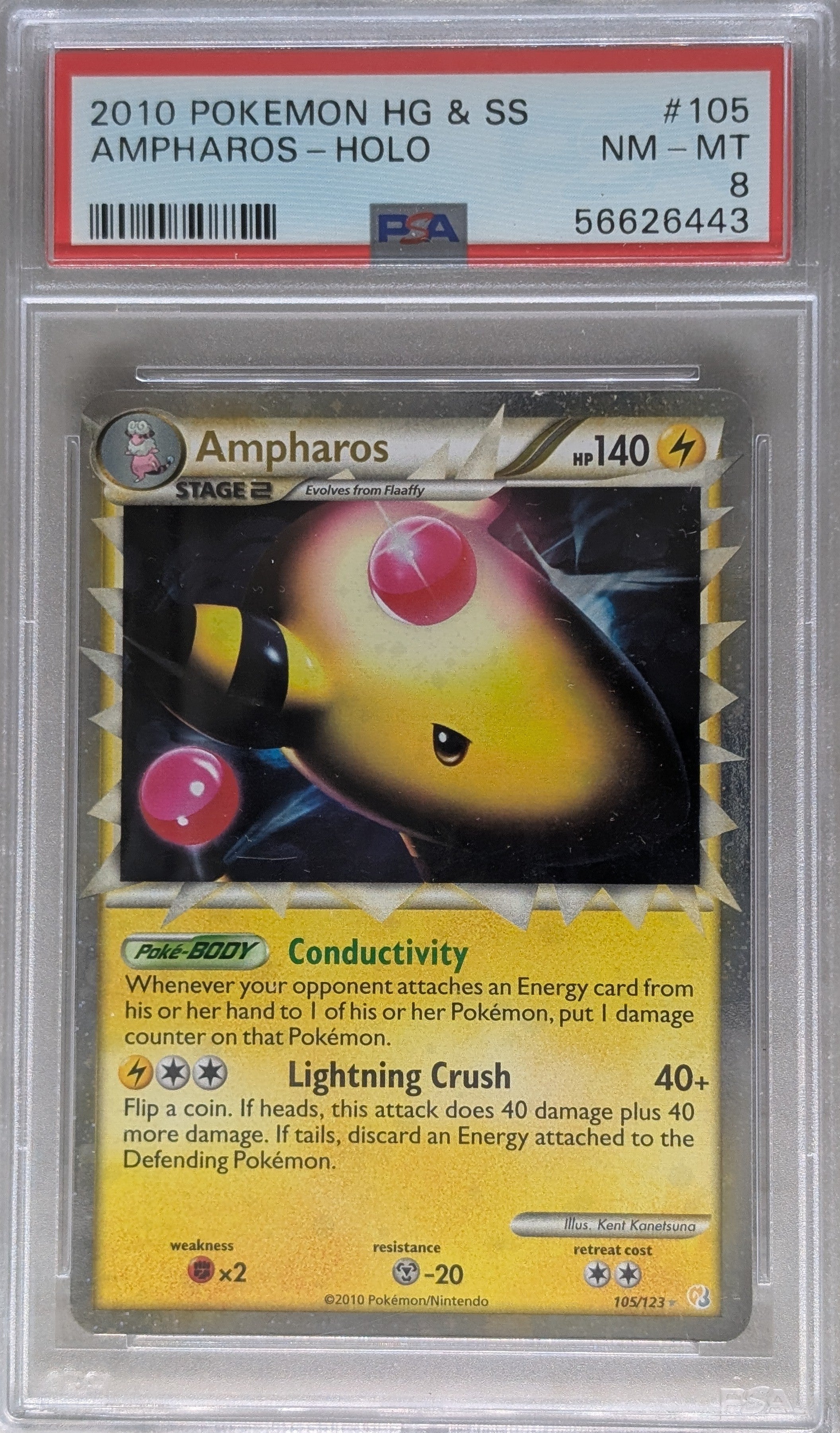 2010 HeartGold & SoulSilver Ampharos Holo PSA 8