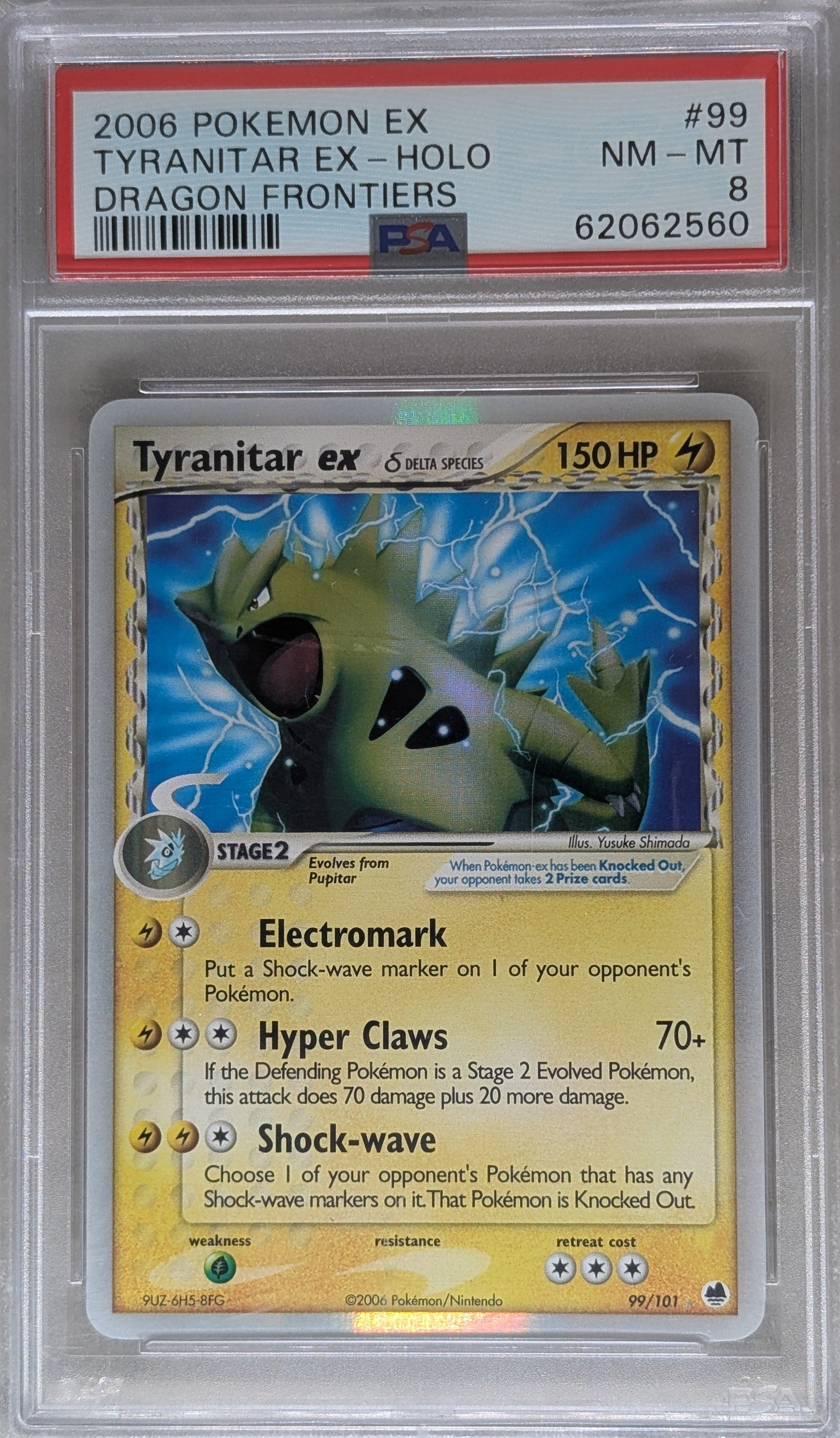 2006 EX Dragon Frontiers Tyranitar ex Holo PSA 8