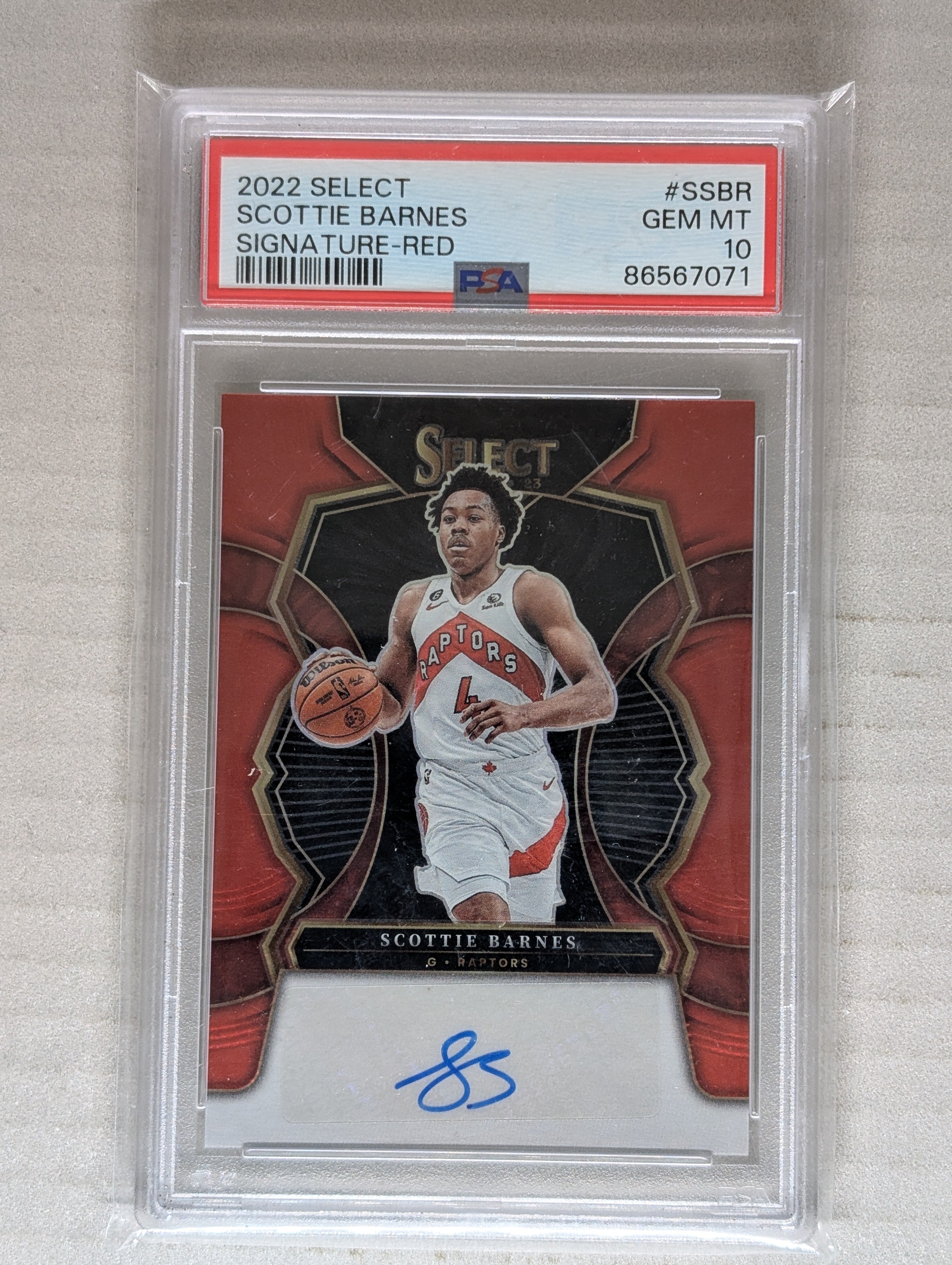 2022-23 Panini Select Scottie Barnes Signature Auto Red /99 PSA 10