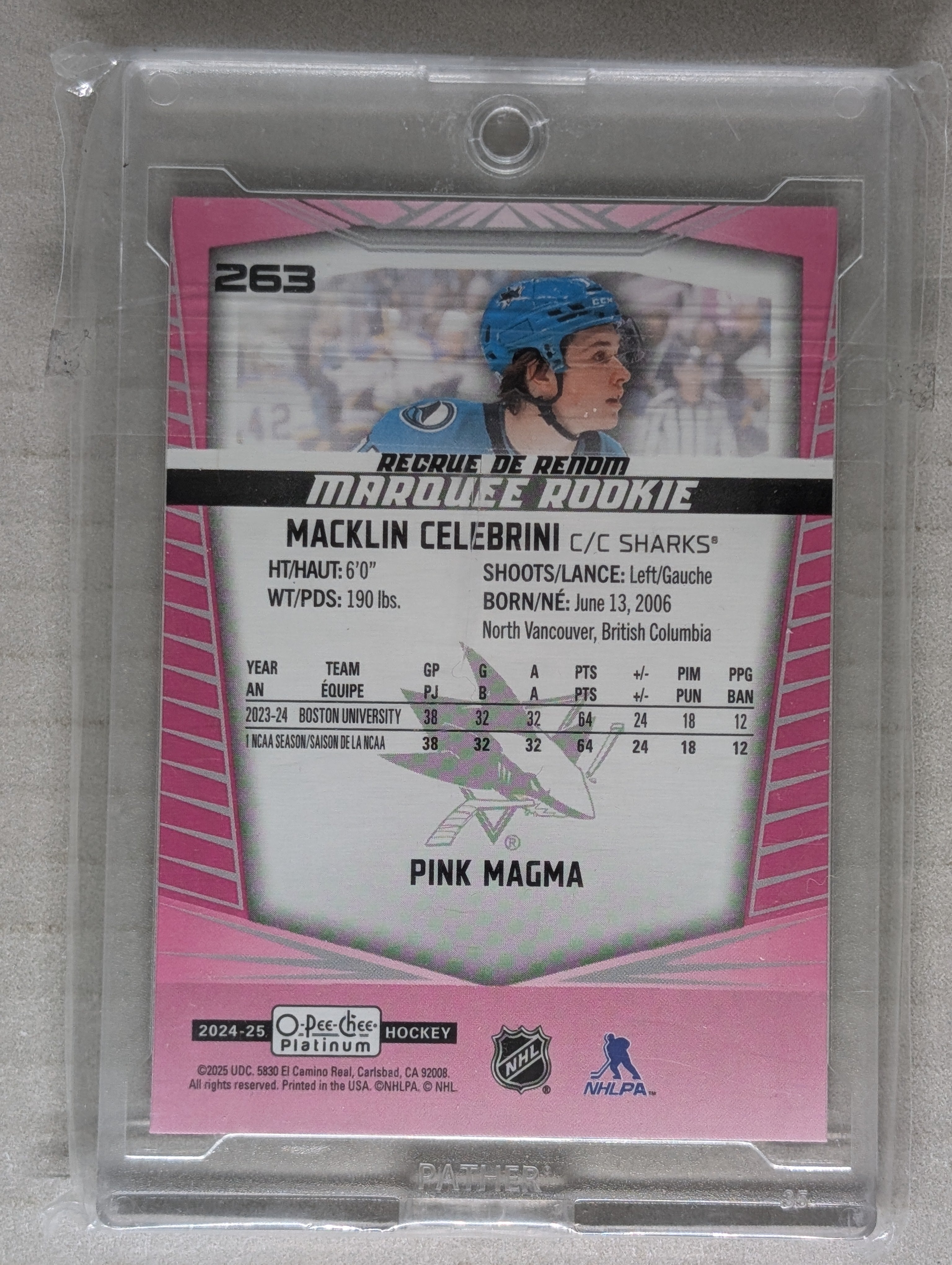 2024-25 O PEE CHEE PLATINUM MACKLIN CELEBRINI MARQUEE ROOKIE PINK MAGMA