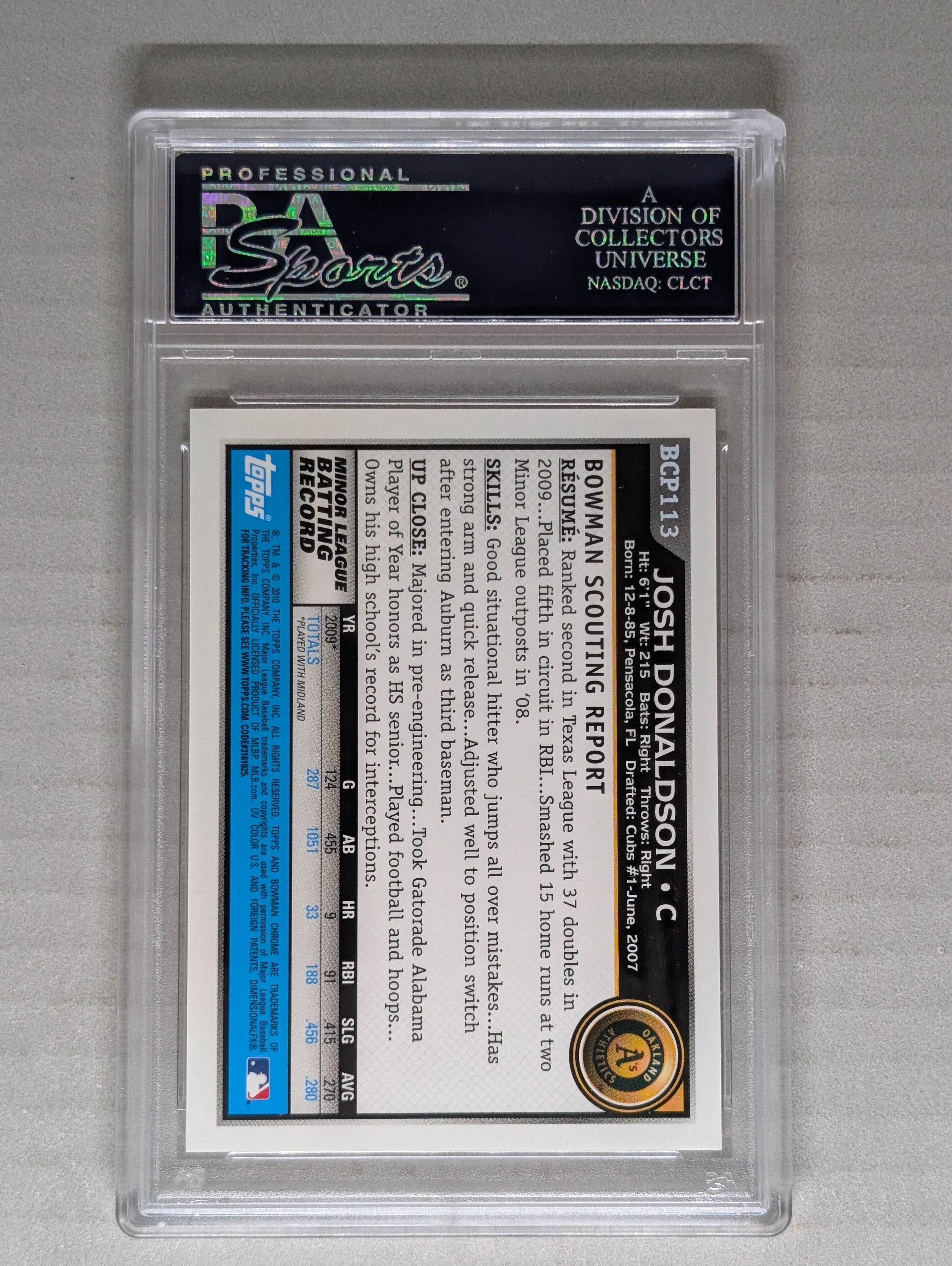 2010 Bowman Chrome Josh Donaldson 1st Bowman Chrome Auto PSA 9