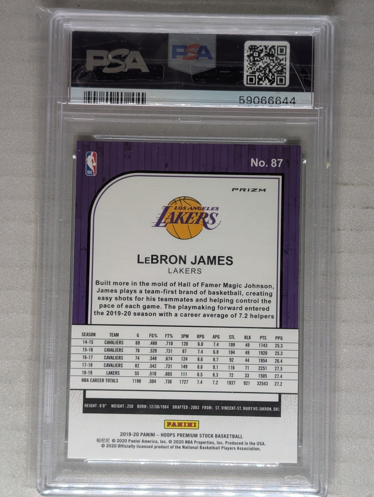 2019-20 Panini Hoops Premium Stock Lebron James Green Cracked Ice PSA 10