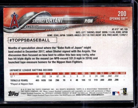 2018 Topps Opening Day Shohei Ohtani