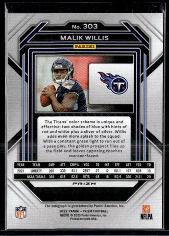 2022 Panini Fast Break Disco No Huddle Rookie Auto Malik Willis