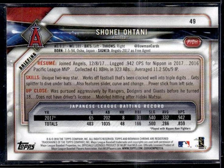 2018 Topps Bowman Rookie Shohei Ohtani