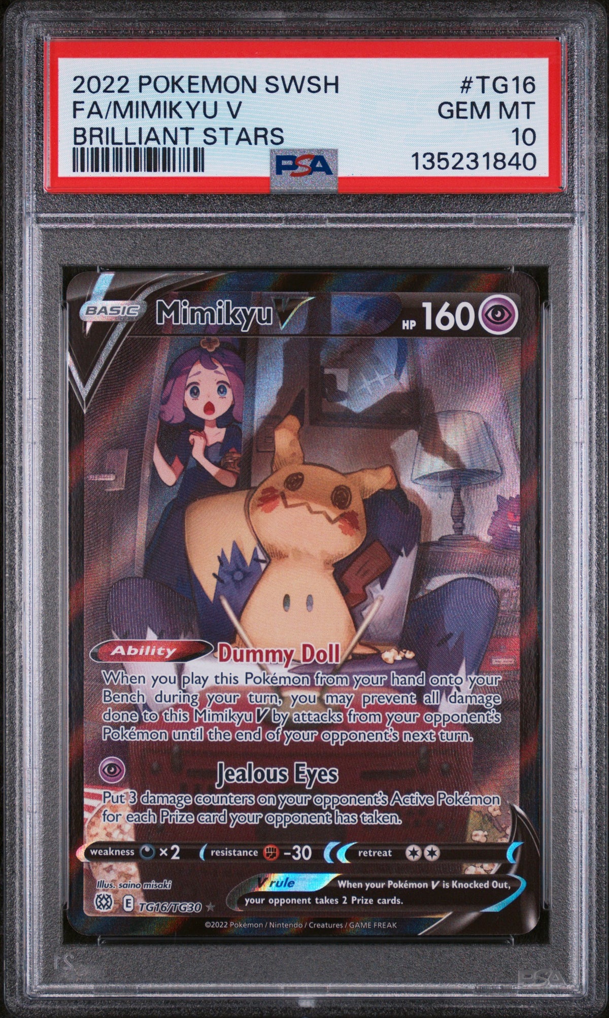 2022 Pokemon SWSH Brilliant Stars FA Mimikyu V #TG16 PSA 10