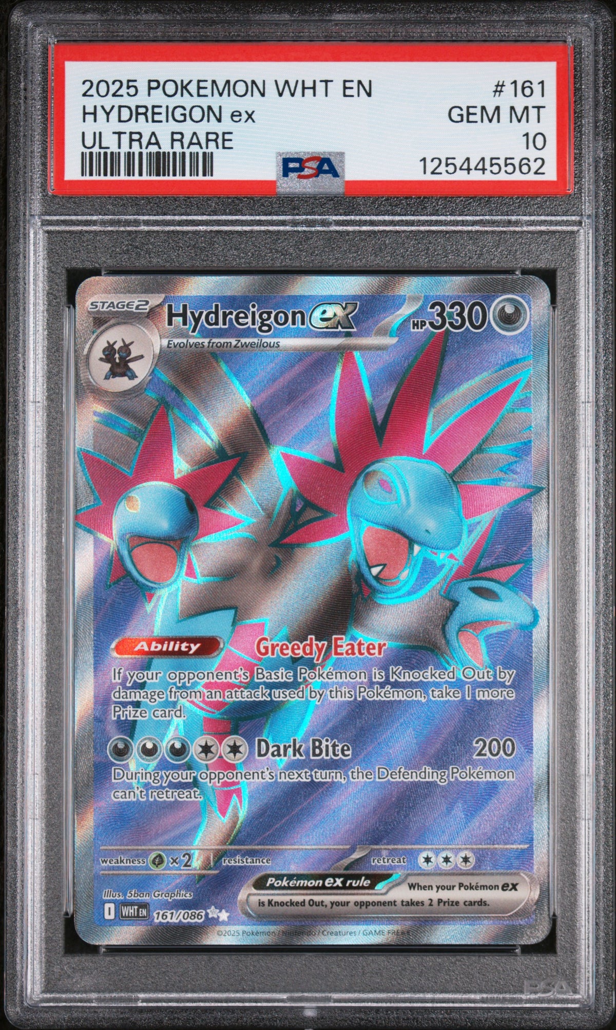 2025 Pokémon Hydreigon ex 161/086 Sv White Flare Holo, Ultra Rare, PSA 10