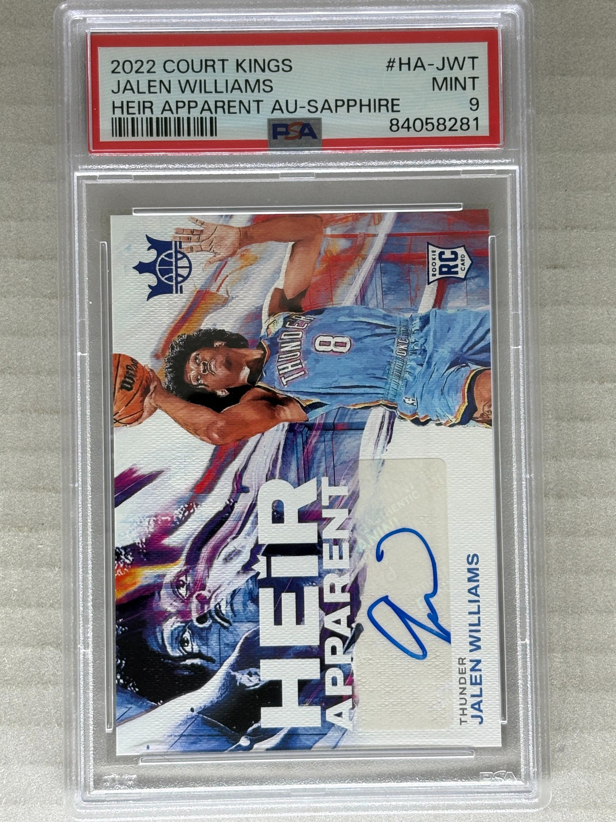 2022 Panini Court Kings Jalen Williams Heir Apparent Auto Sapphire #HA-JWT PSA 9