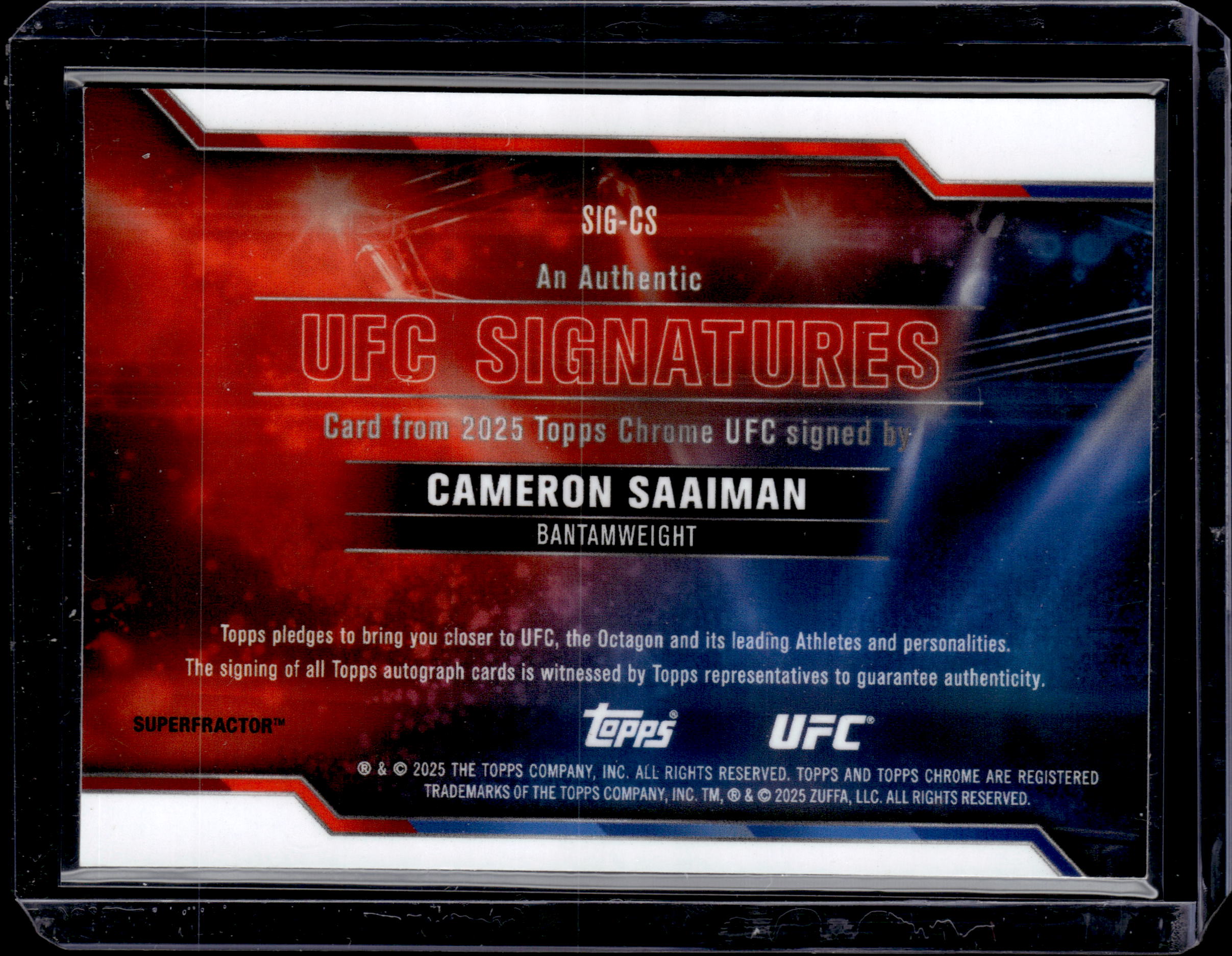 2025 Topps Chrome UFC Signatures Superfractor 1/1 Cameron Saaiman