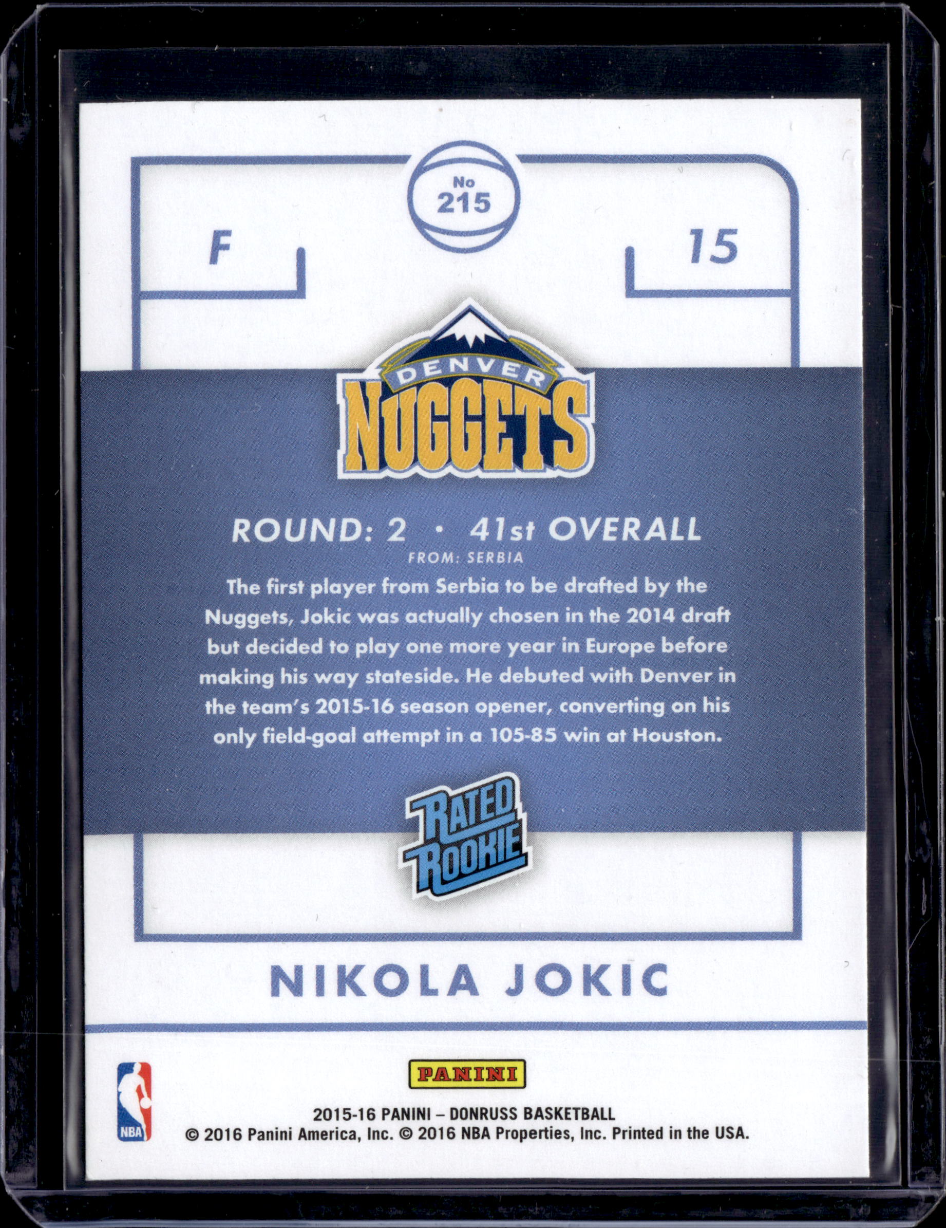 2015-16 Panini Donruss Nikola Jokic Rated Rookie