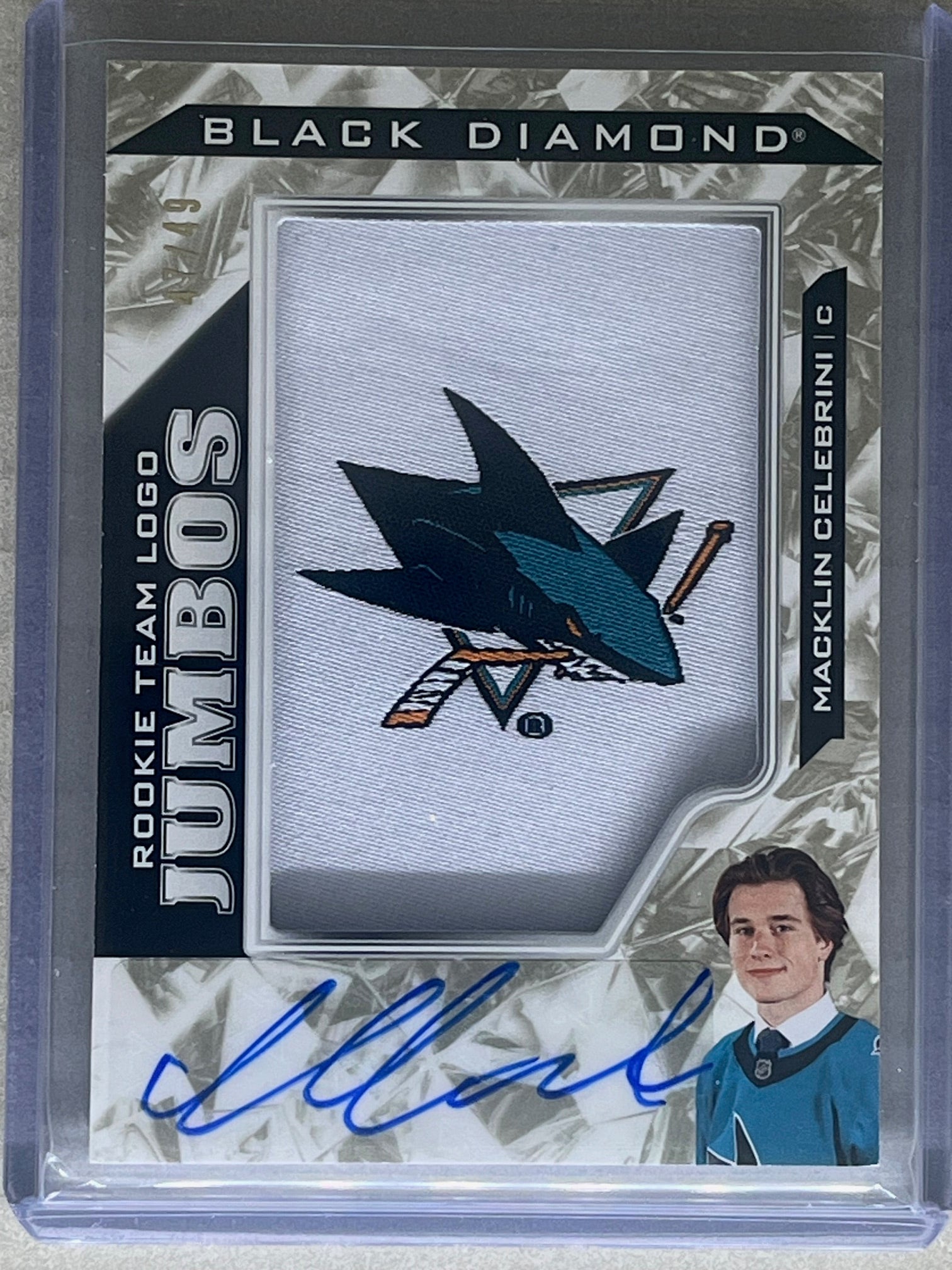 2024-25 Upper Deck Black Diamond Macklin Celebrini Rookie Team Logo Jumbo Auto /49