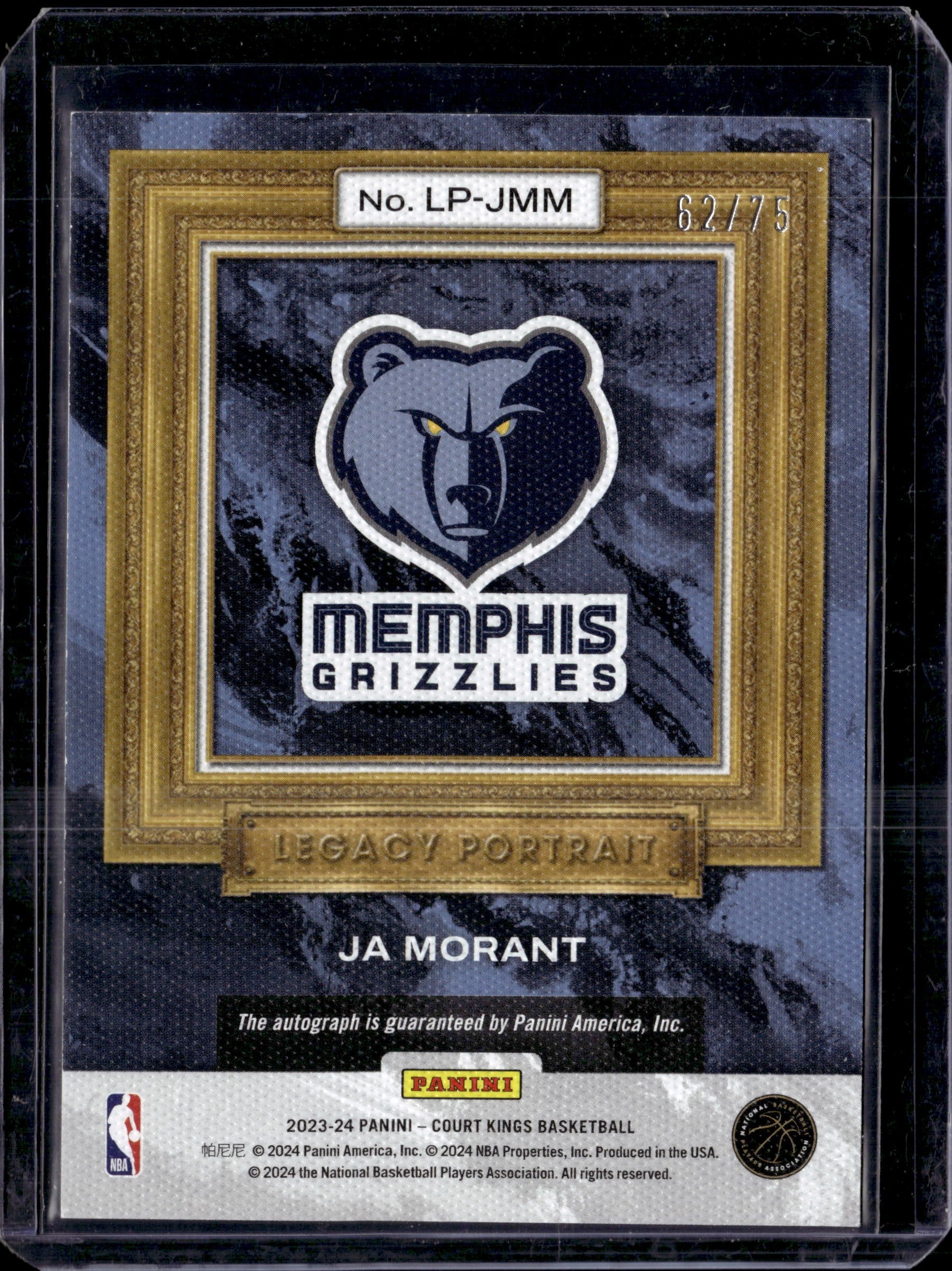 2023-24 Panini Court Kings Ja Morant Legacy Portrait Auto 62/75