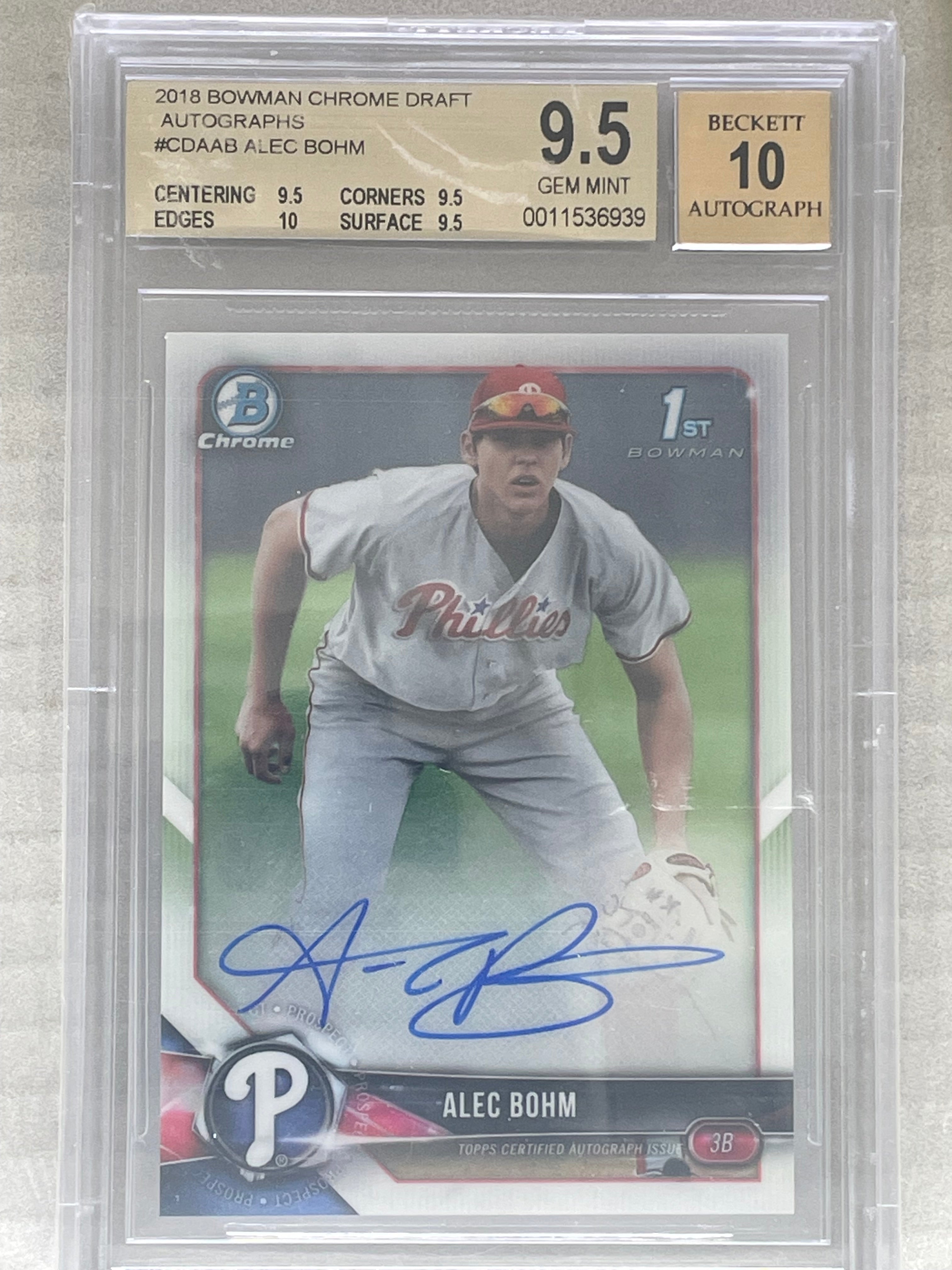 2018 Bowman Chrome Draft Autographs Alec Bohm Bowman 1st BGS 9.5 10 Auto
