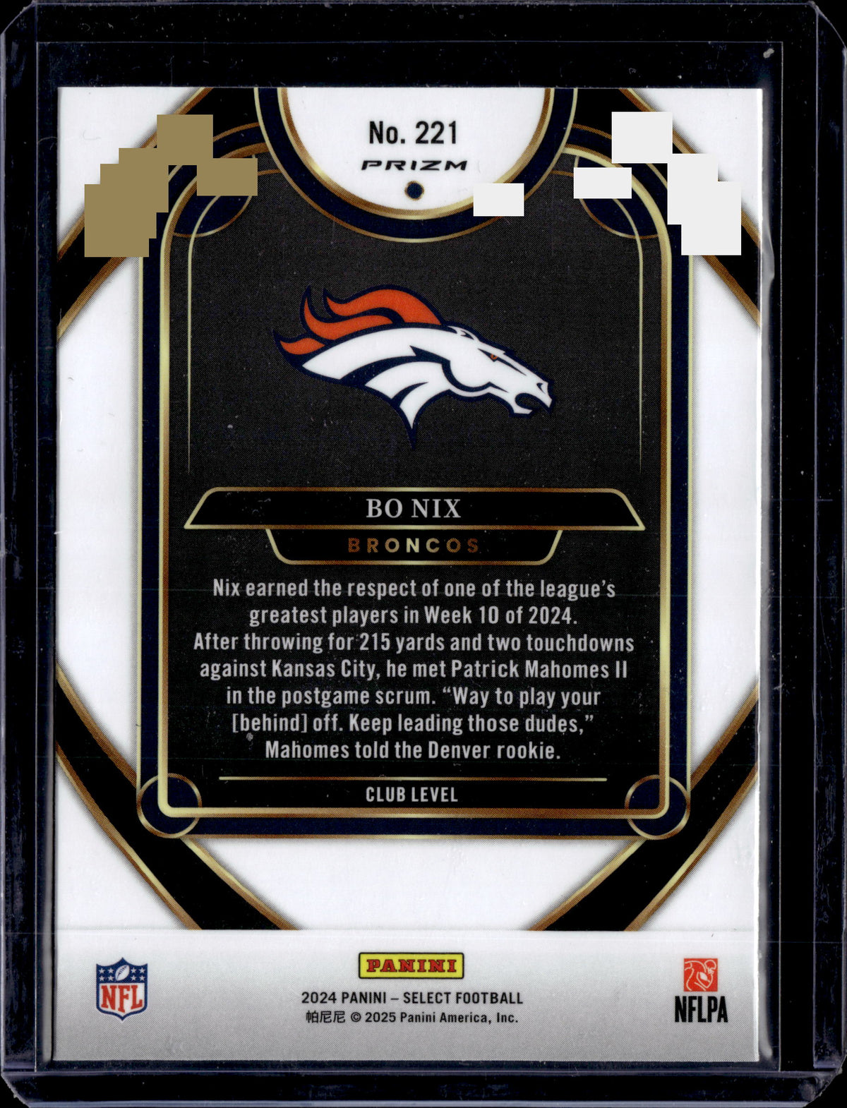 2024 Panini Select Bo Nix Club Level Zebra Prizm SSP