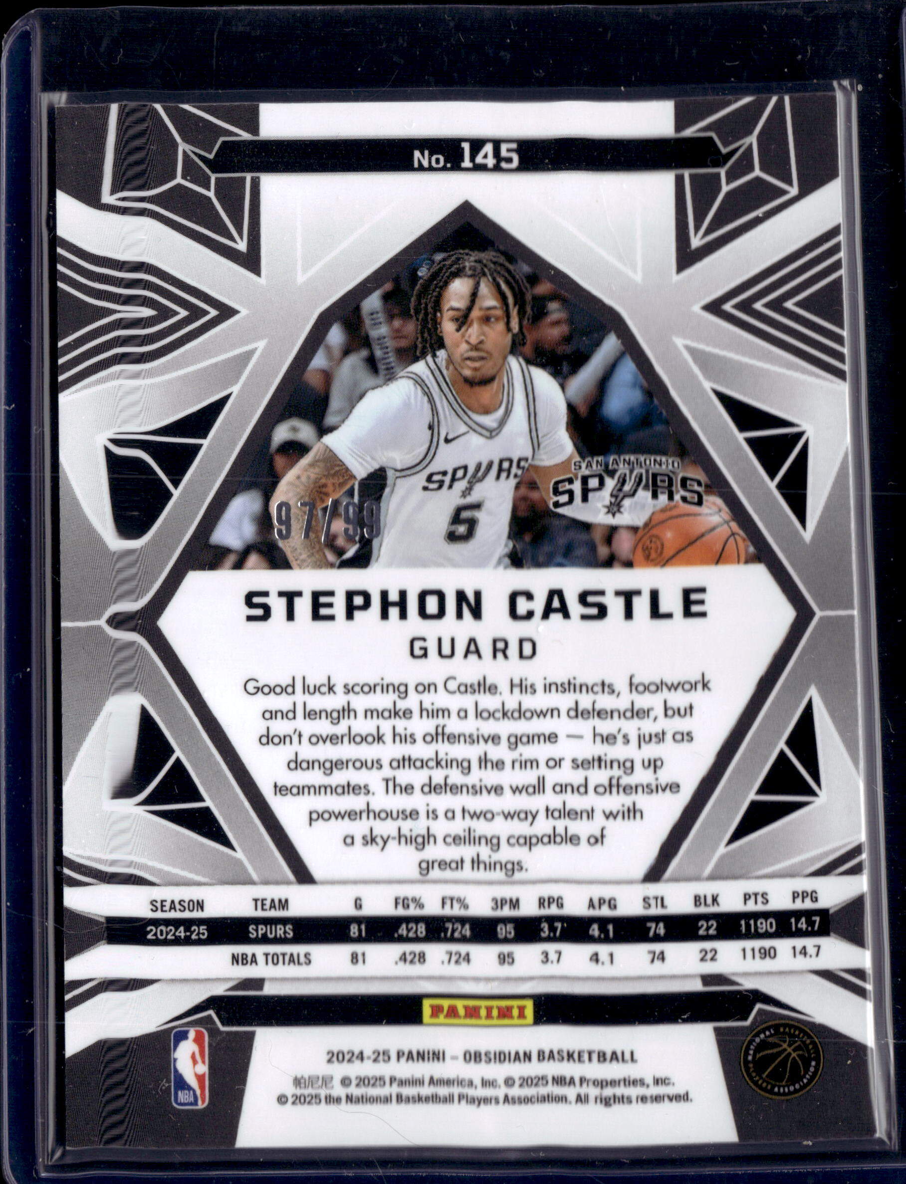 2024-25 Panini Obsidian Electric Etch /99 Stephon Castle