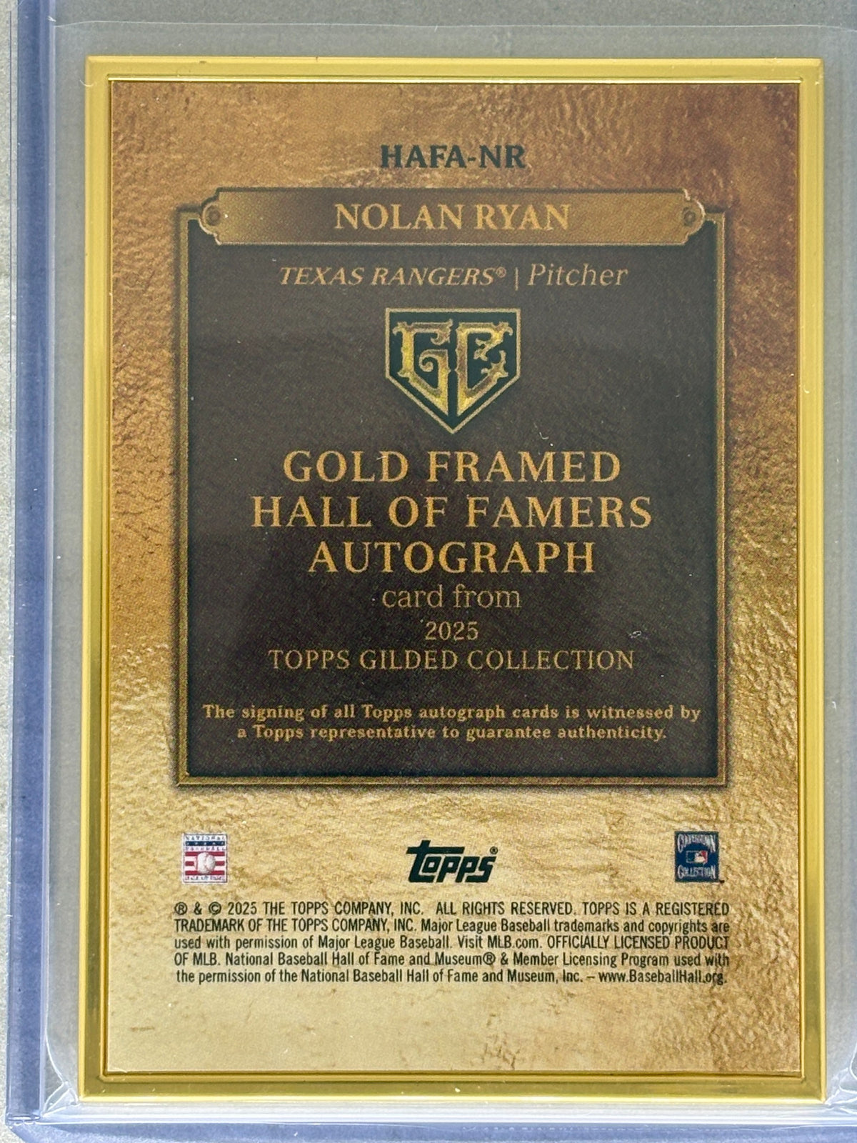 2025 Topps Gold Framed Hall Of Famers Autograph Gilded Collection Nolan Ryan