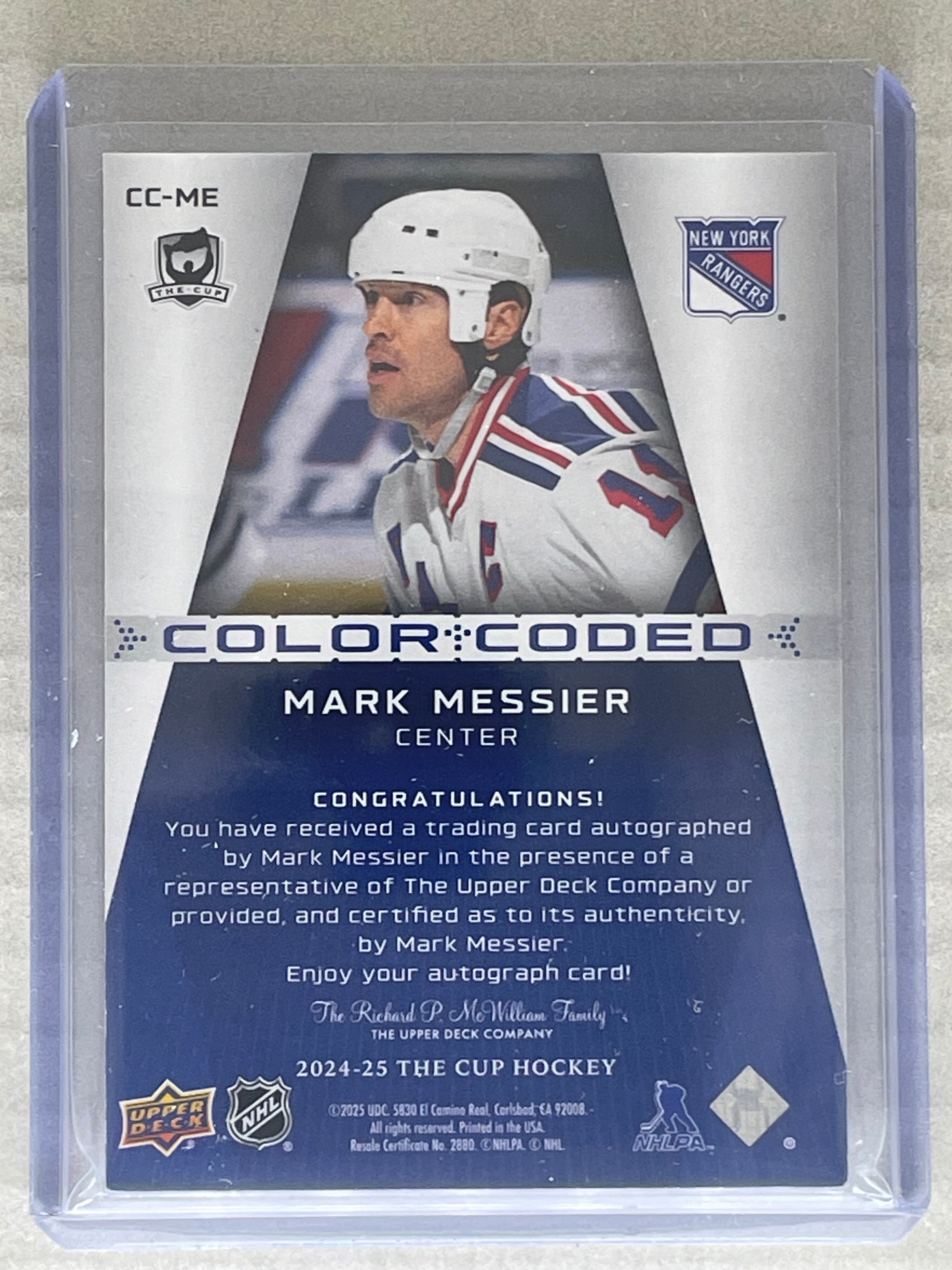2024-25 The Cup Color Coded /35 Auto Mark Messier