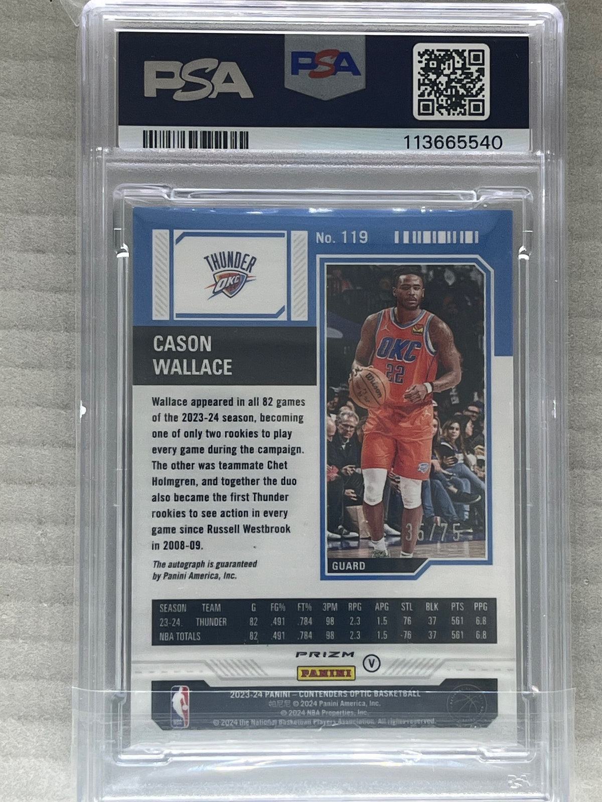 2023 Contenders Optic Cason Wallace /75 RC Auto Green Prizm Variation Ticket PSA 9