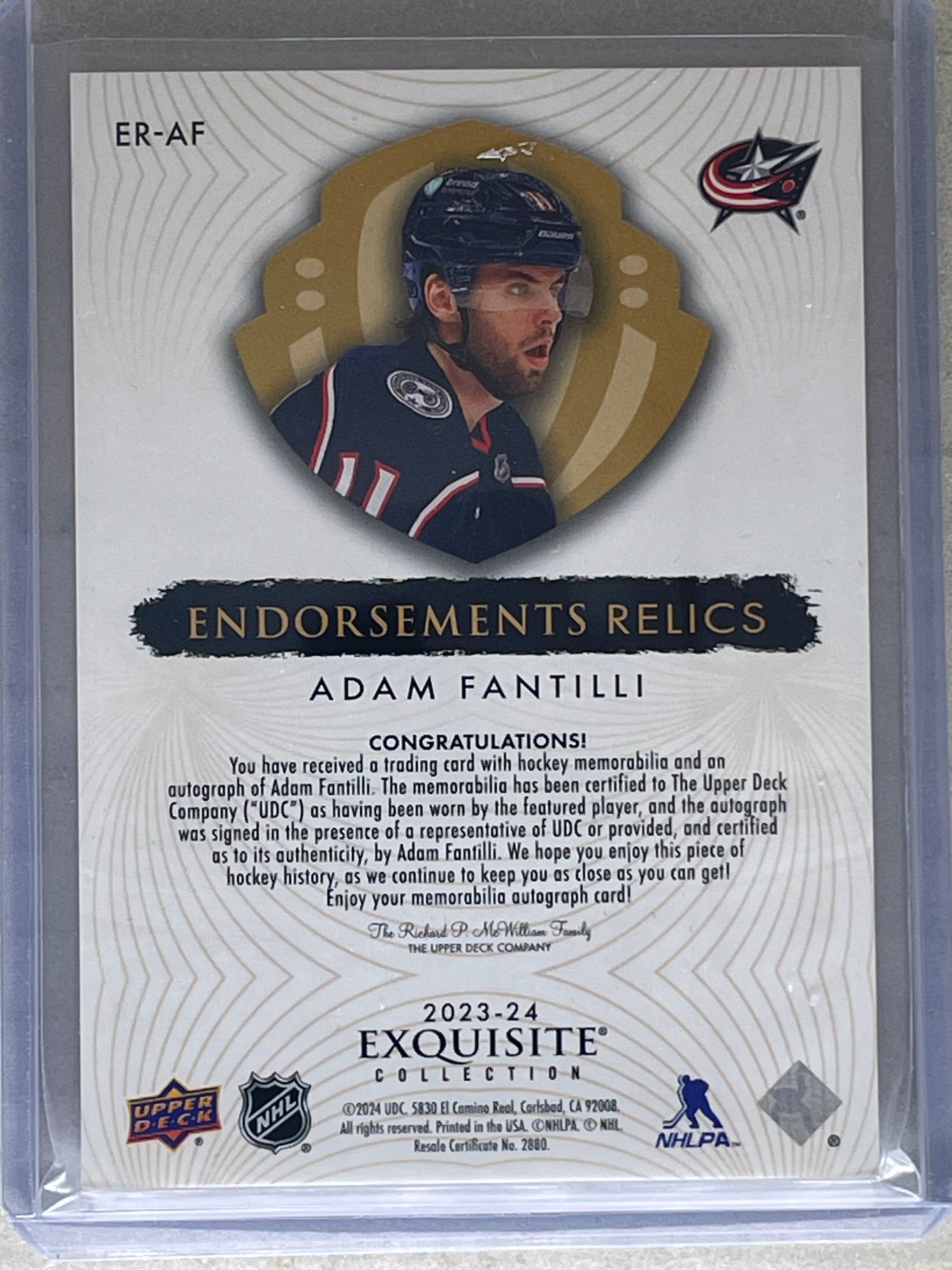 2023-24 Upper Deck The Cup Adam Fantilli Endorsements Relics Auto /50 RC Patch
