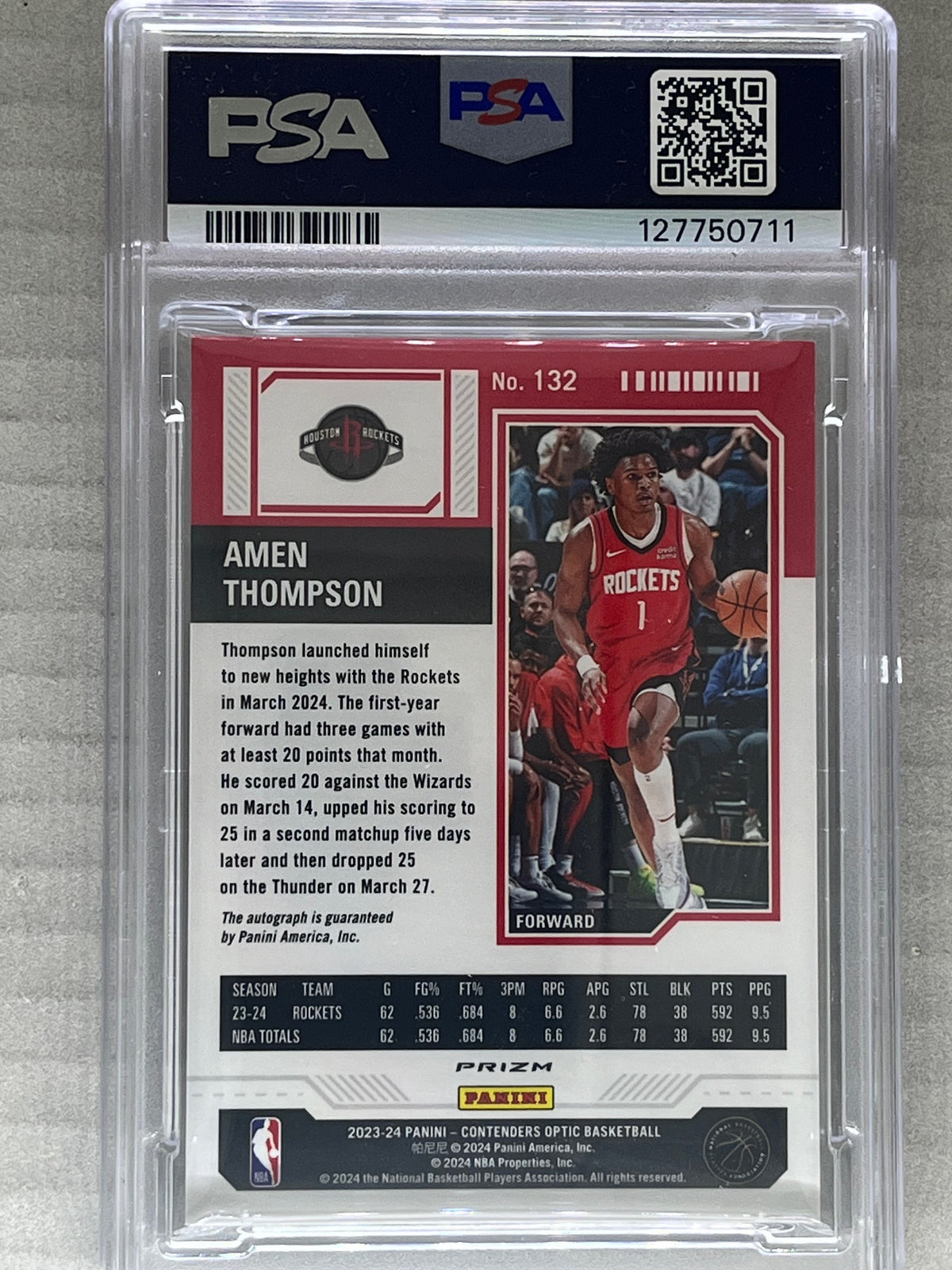 2023-24 Optic contenders Amen Thompson rookie ticket auto psa 9