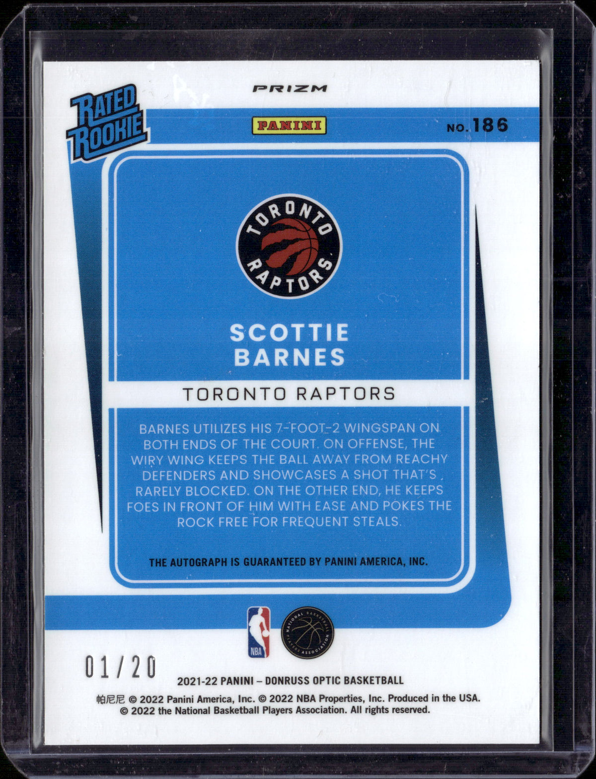 2021-22 Panini Donruss Optic Scottie Barnes Pink Pulsar Auto 01/20