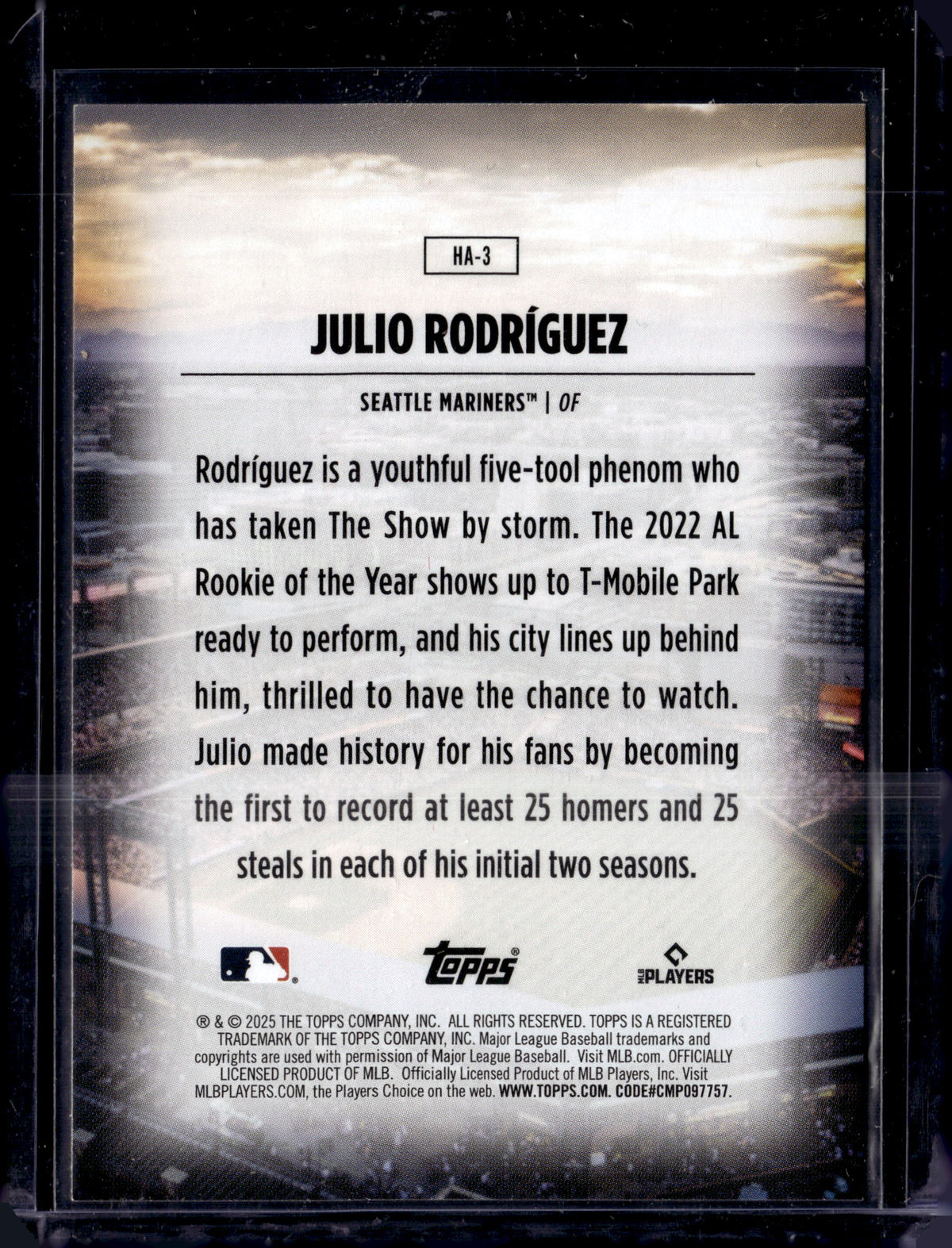 2025 Topps Series 1 Home Field Advantage Julio Rodriguez #HA-3