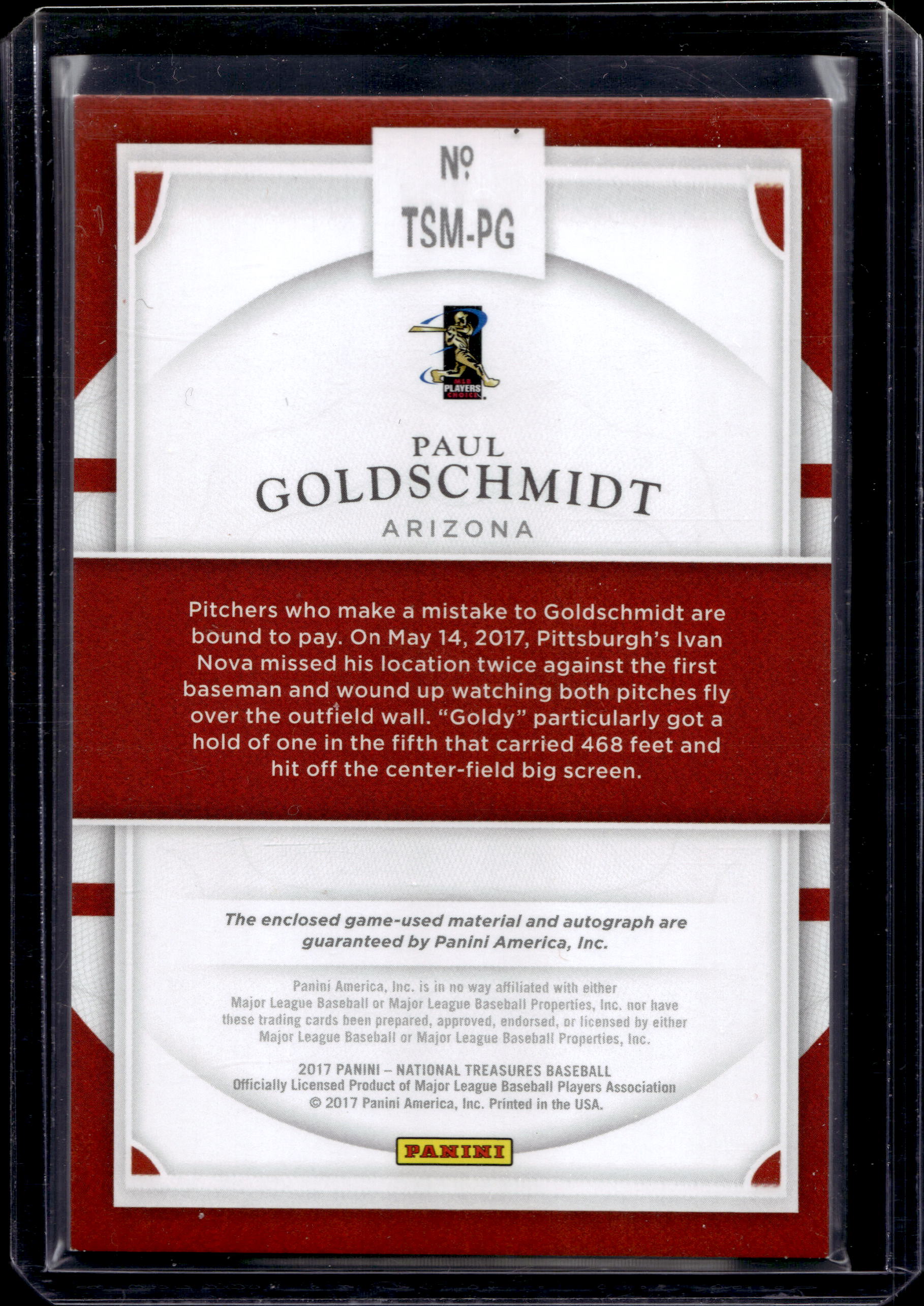 2017 Panini National Treasures Paul Goldschmidt Signature Materials 11/49