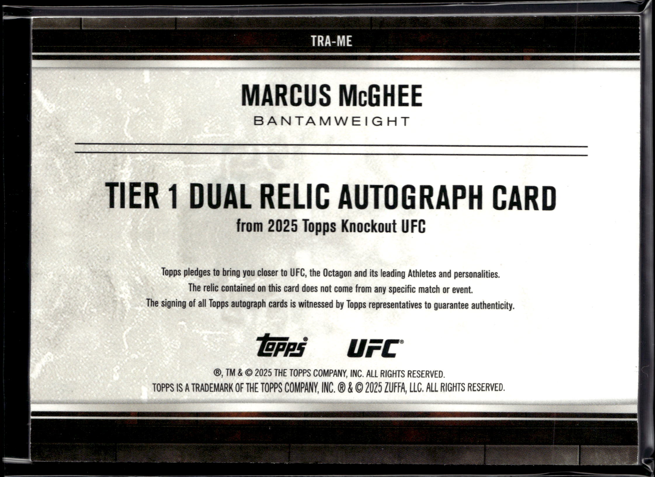 2025 Topps UFC Tier 1 Dual Relic Autograph Marcus McGhee /8
