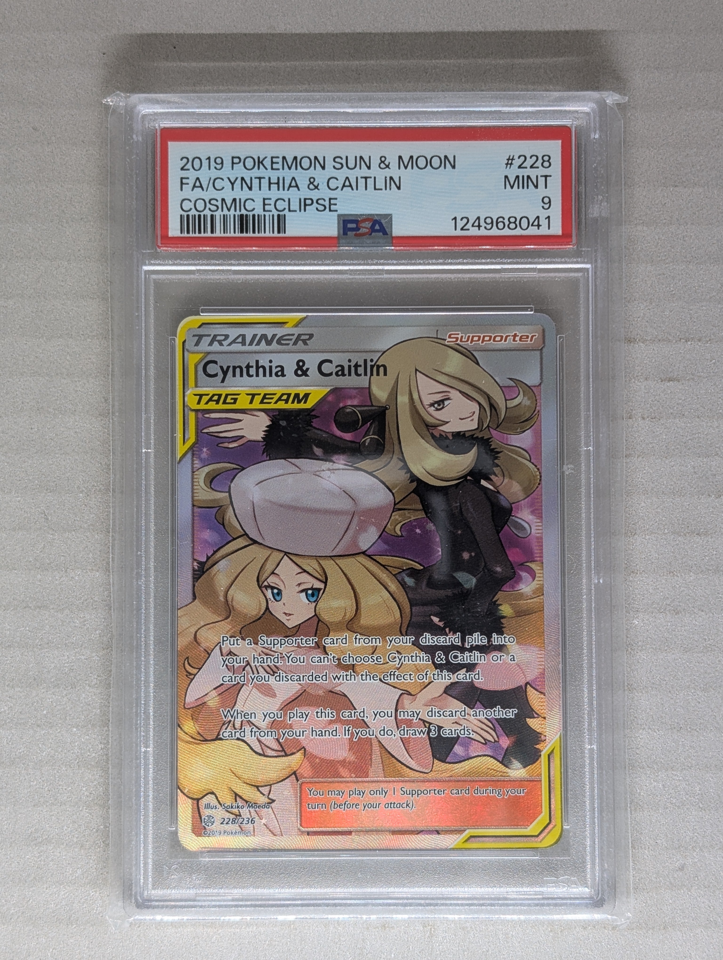2019 Pokemon Sun & Moon Cynthia & Caitlin #228 PSA 9