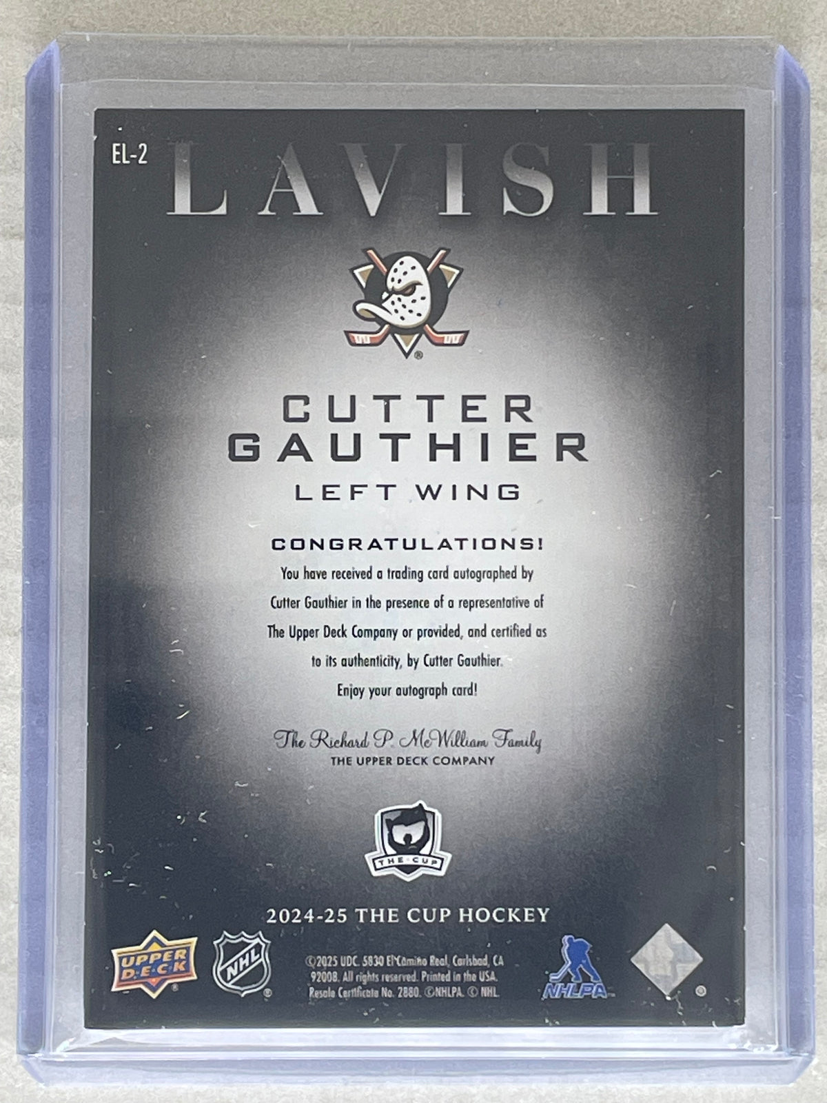 2024-25 The Cup Lavish Auto /25 Cutter Gauthier
