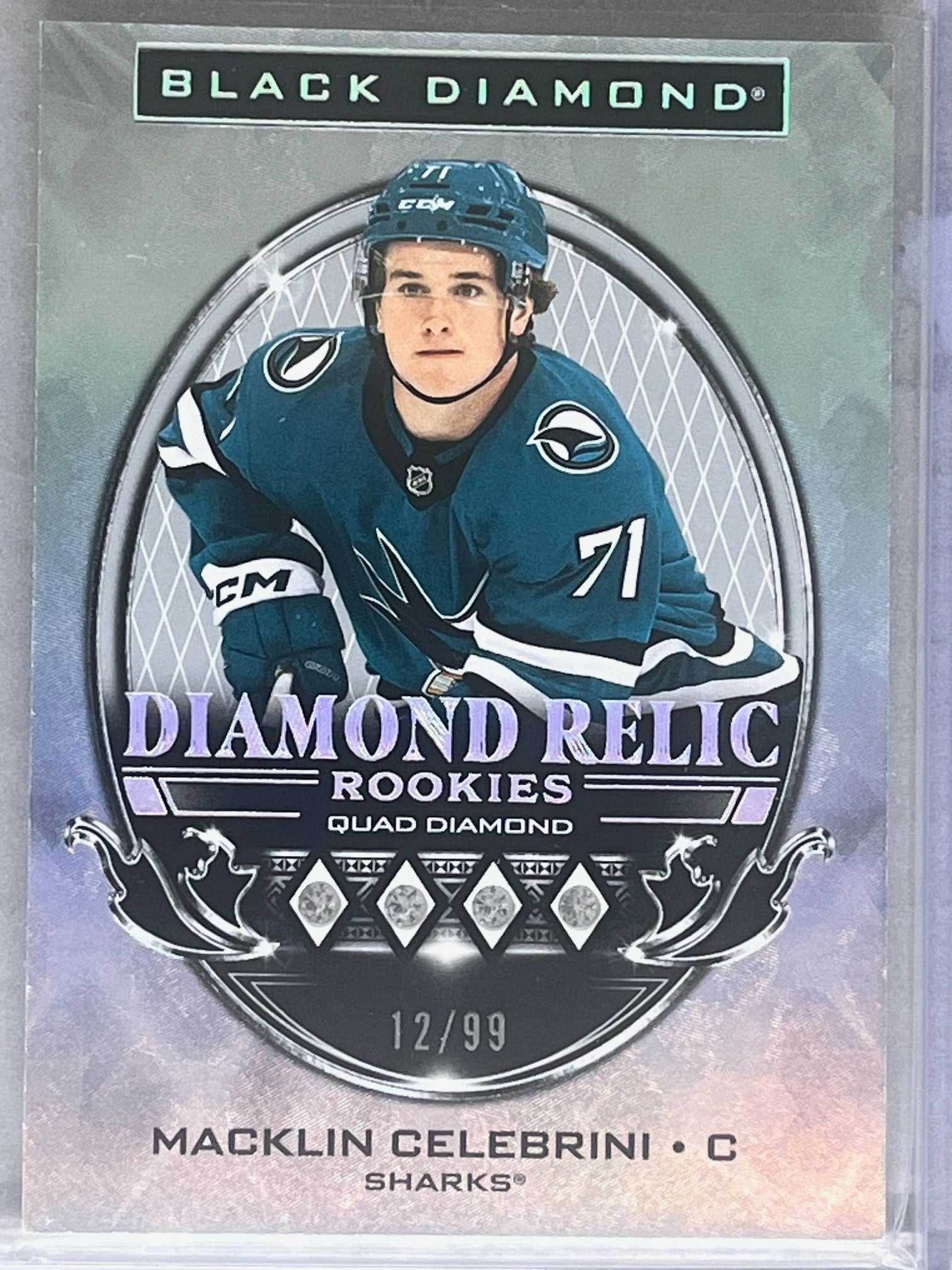 2024-25 Upper Deck Black Diamond Quad Relic Rookies Macklin Celebrini /99
