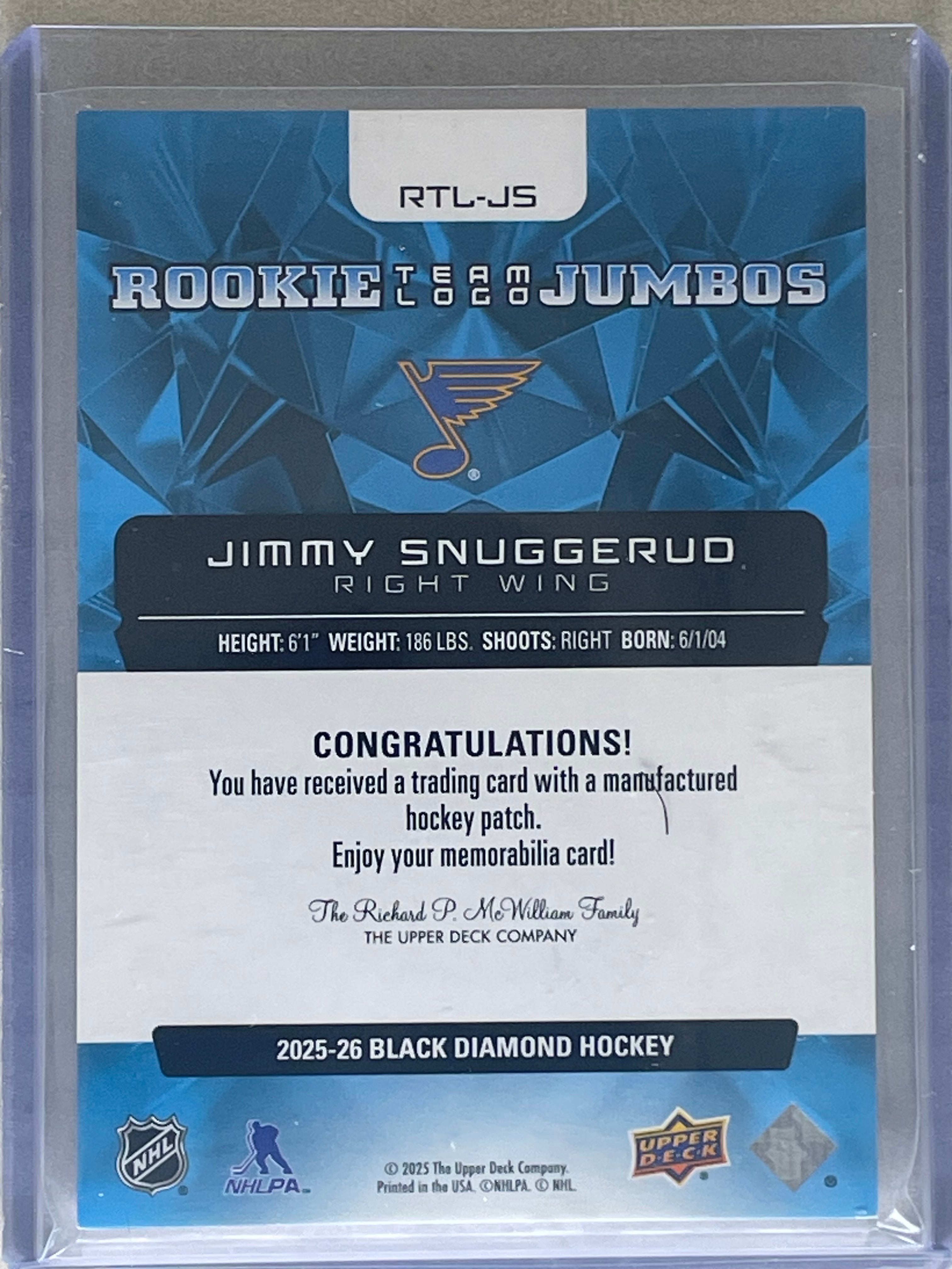 2025/26 Black Diamond Team Logo Jumbo Jimmy Snuggerud