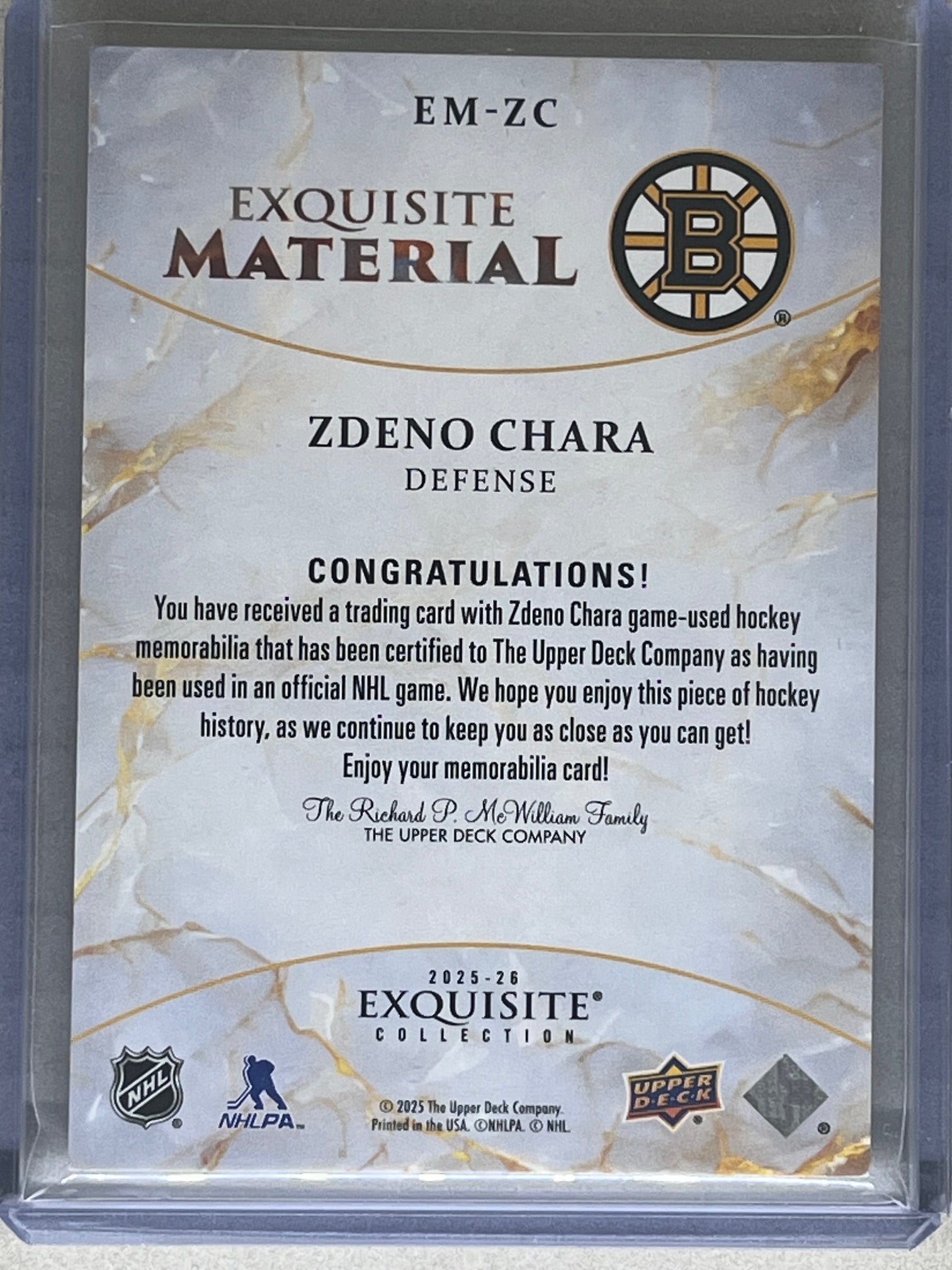 2025-26 Upper Deck Exquisite Zdeno Chara Material Patch 02/10