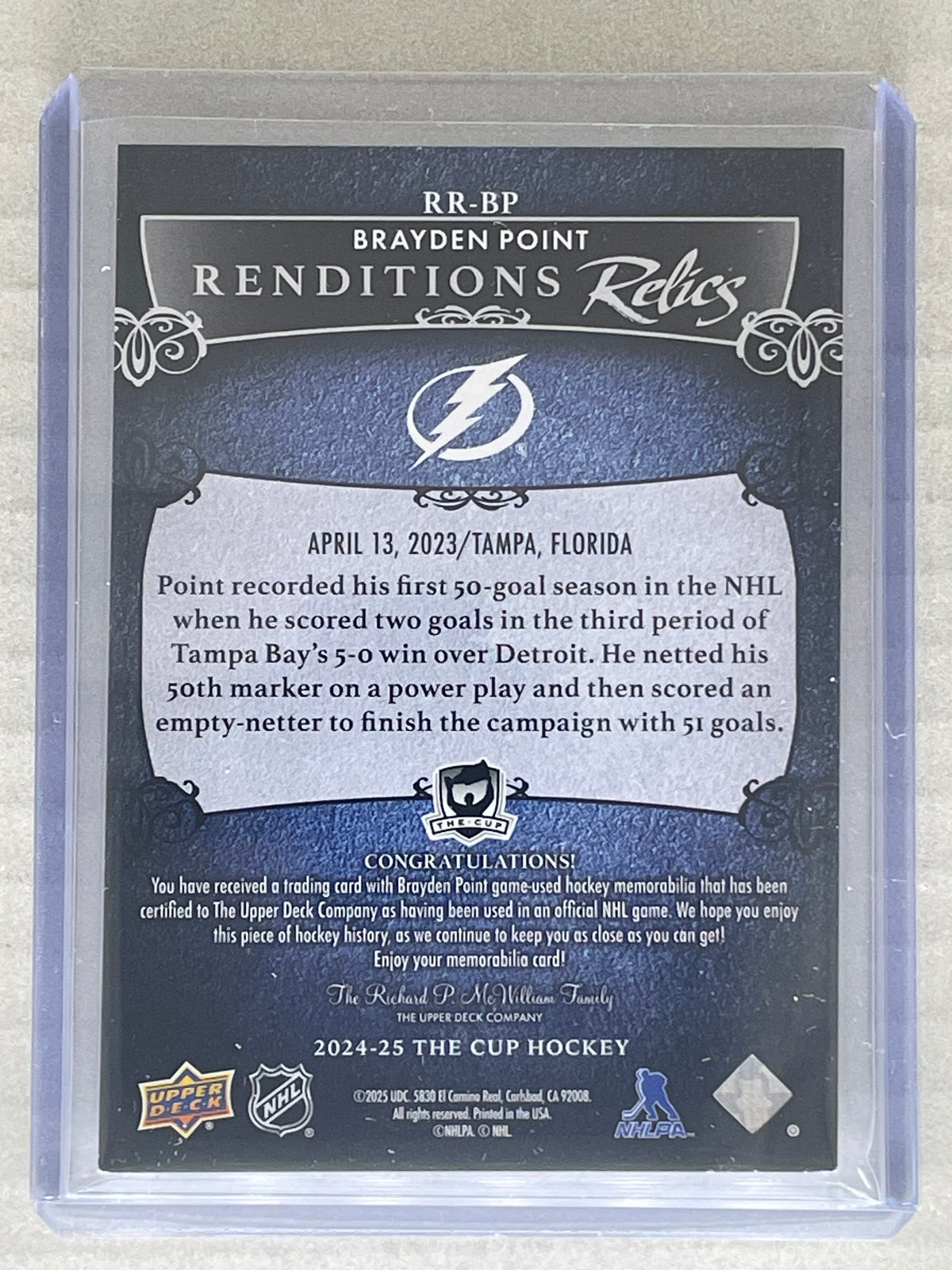 2024-25 The Cup Renditions Relics 3 Clr. Patch /10 Brayden Point