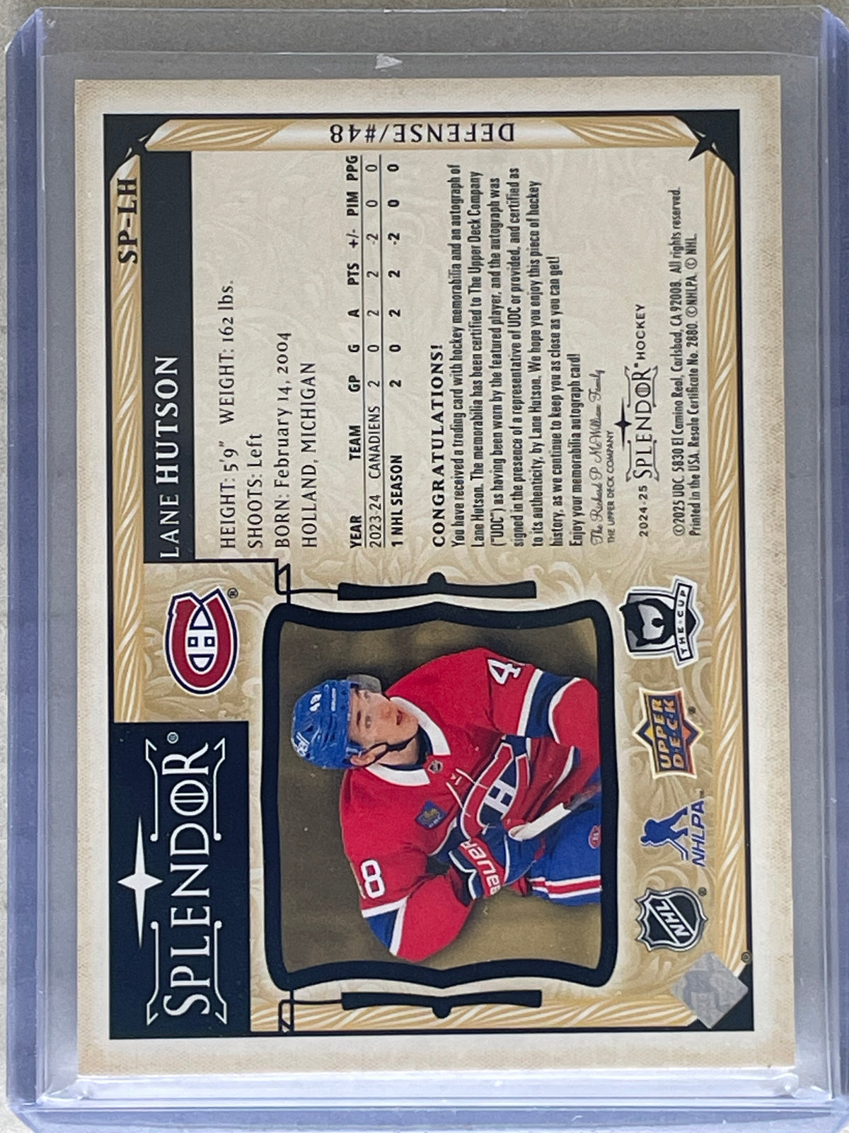 2024-25 The Cup Splendor /36 Patch Auto Lane Hutson
