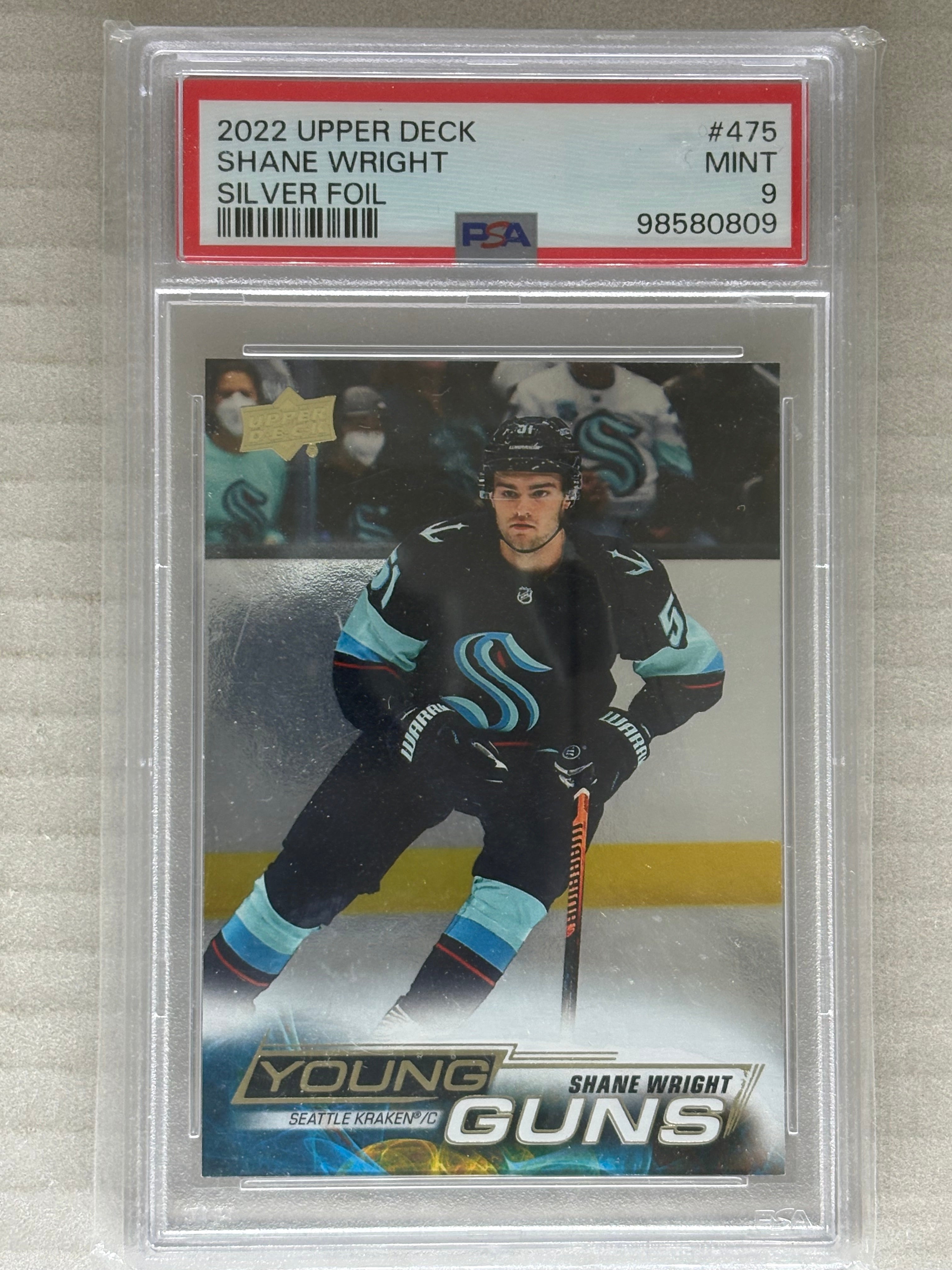 2022-23 Upper Deck Shane Wright RC Silver Foil Young Guns #475 Kraken PSA 9