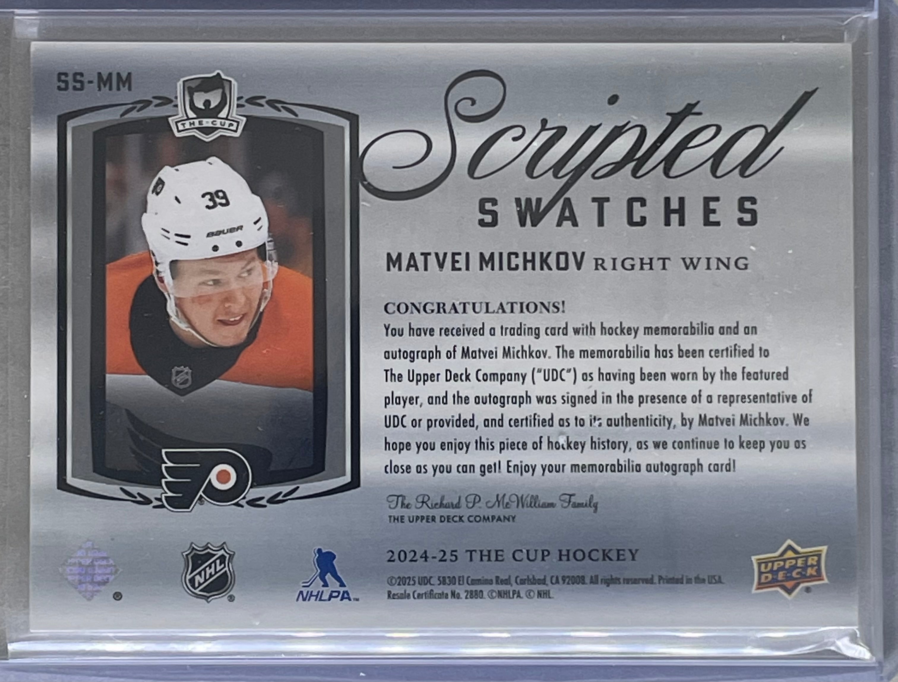 2024-25 The Cup Scripted Swatches Auto /25 Matvei Michkov