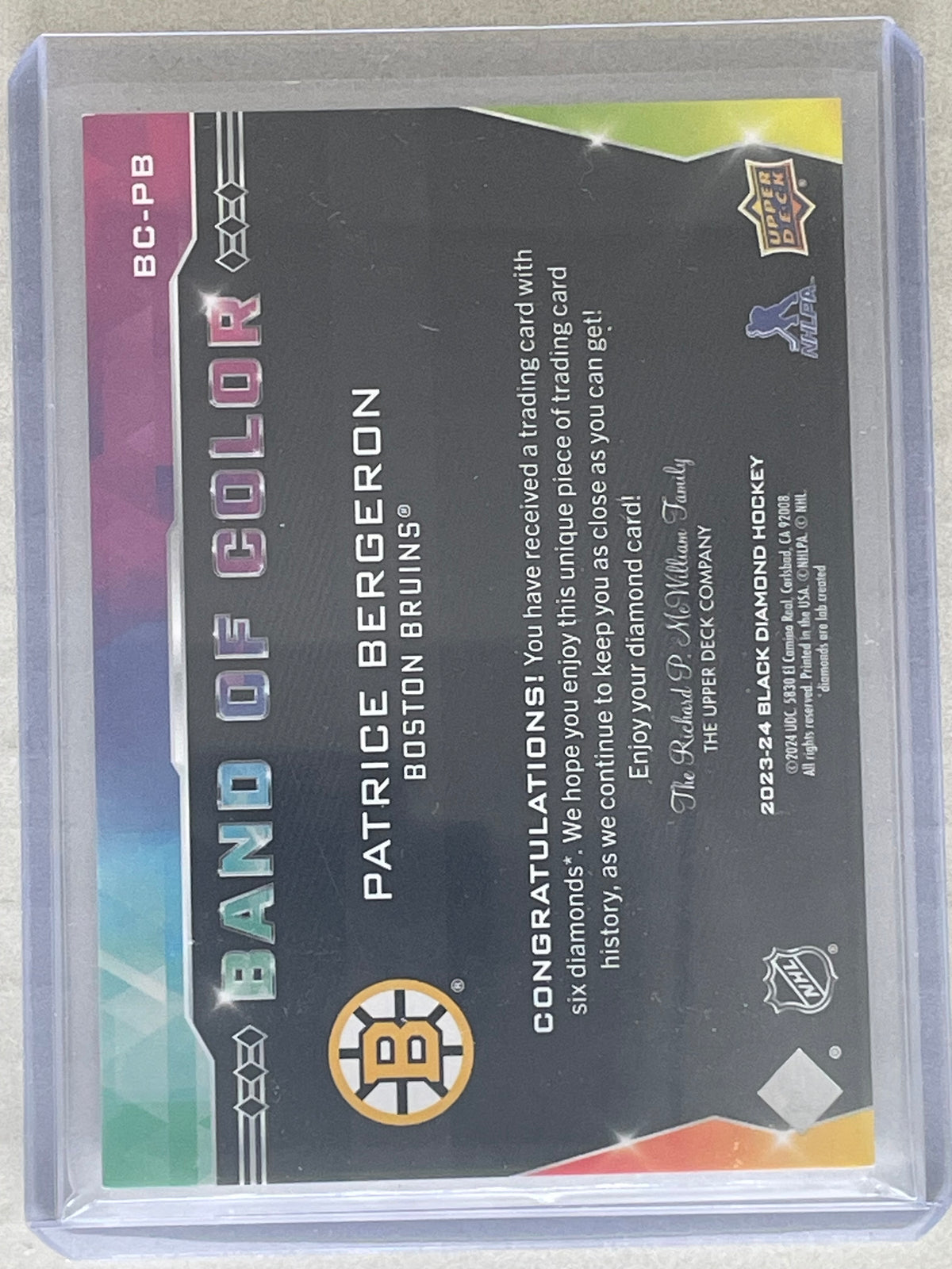 2023-24 Upper Deck Black Diamond Patrice Bergeron Band Of Color 21/23