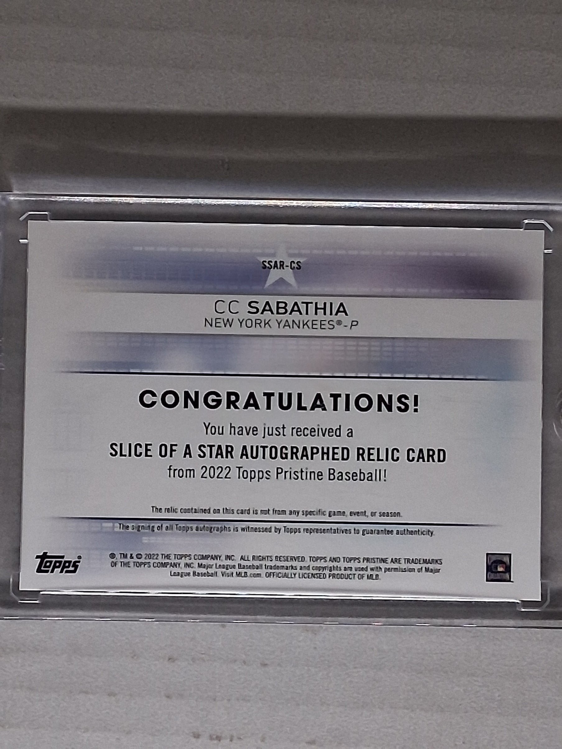 2022 Topps Pristine Baseball CC Sabathia Slice Of A Star Auto