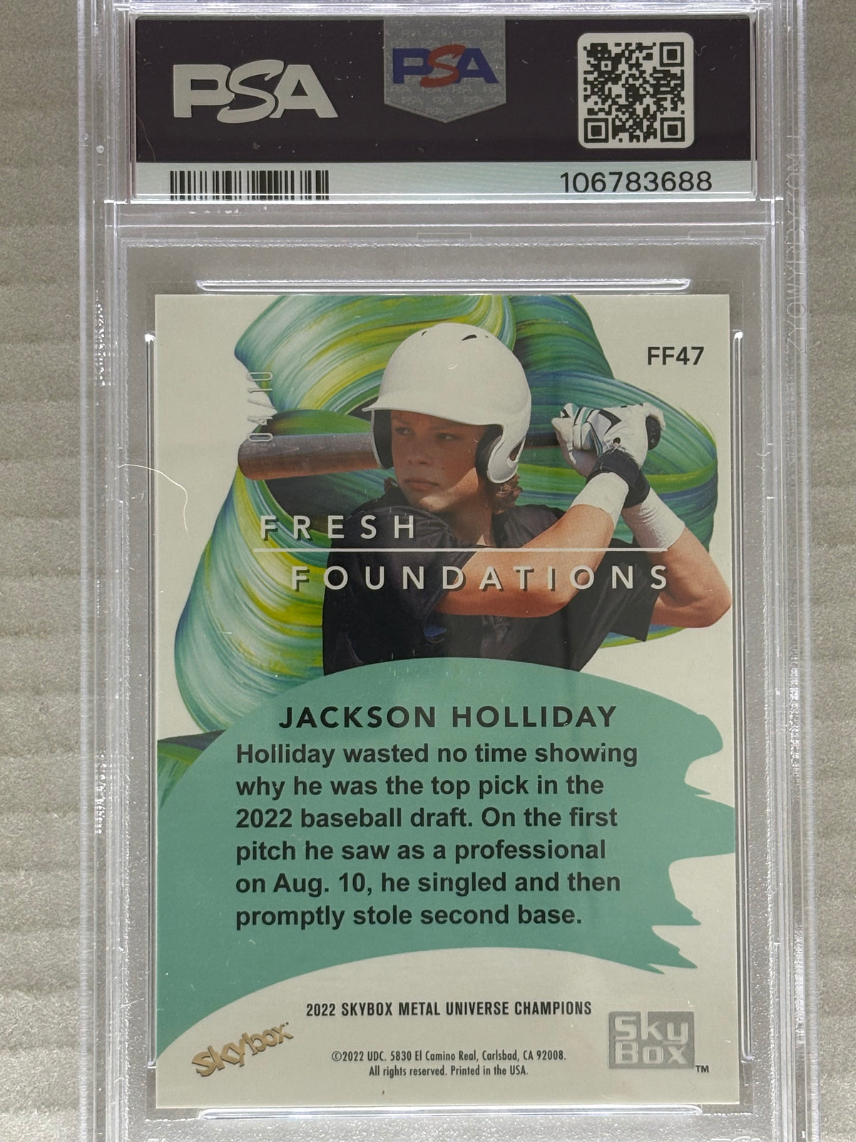 2022 Metal Universe Fresh Foundations Gold /10 Jackson Holliday PSA 9