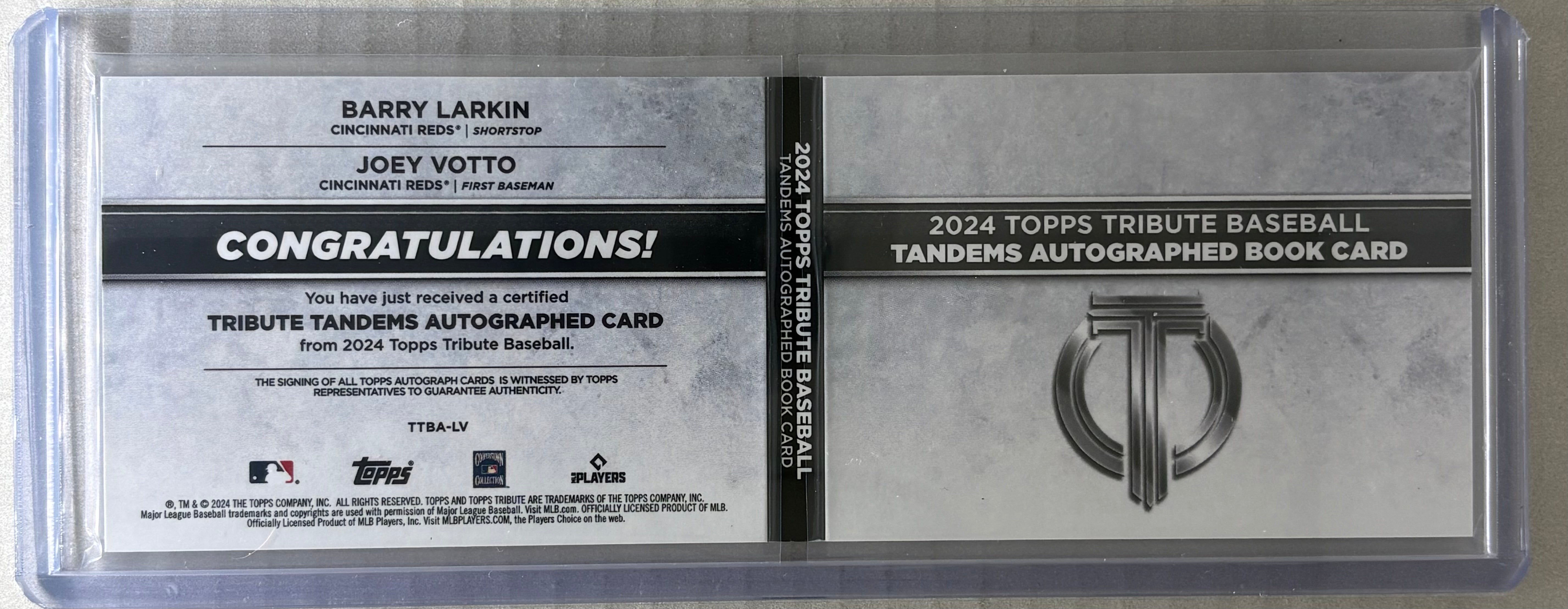 2024 Topps Tribute Baseball Tandems Auto Book Card /25 Votto/Larkin